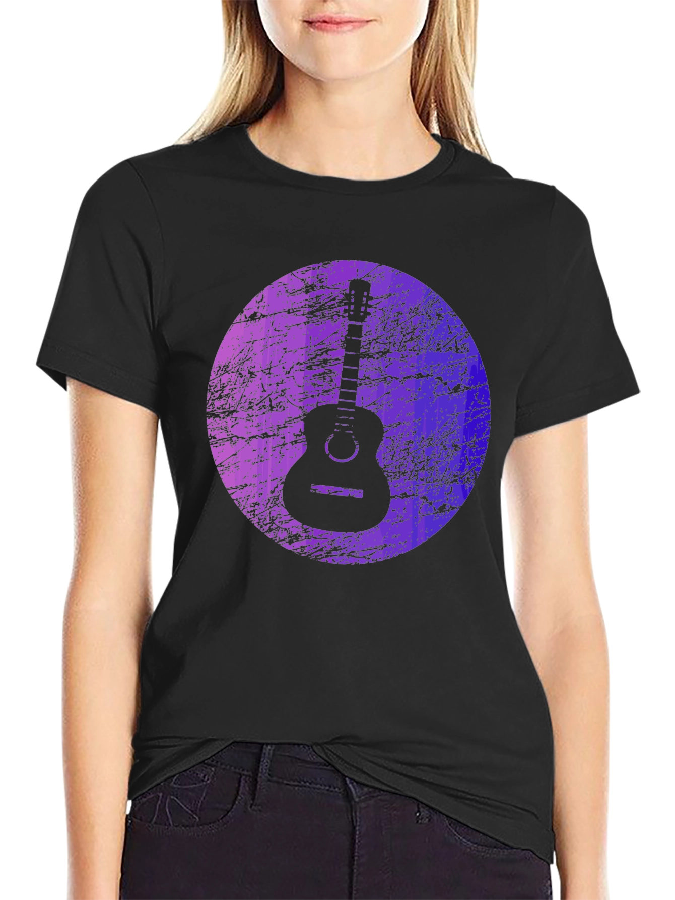 Guitar Graphic Print Black T-Shirt