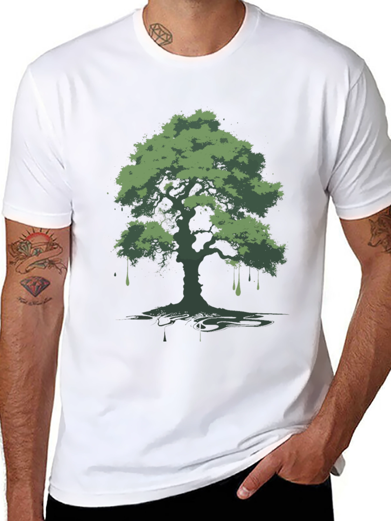 Green Tree Graphic Black T-Shirt