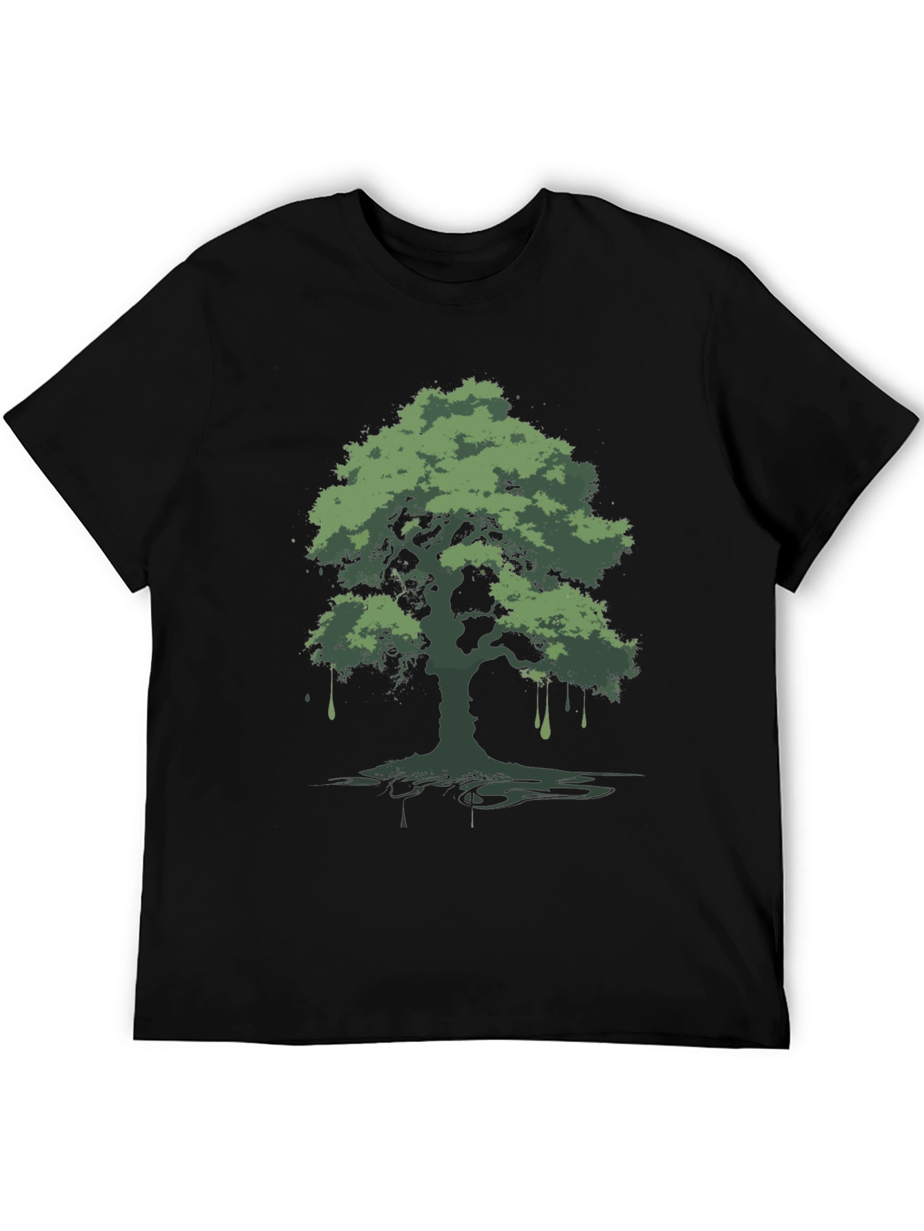 Green Tree Graphic Black T-Shirt