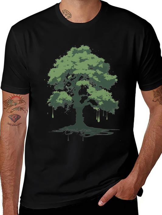 Green Tree Graphic Black T-Shirt