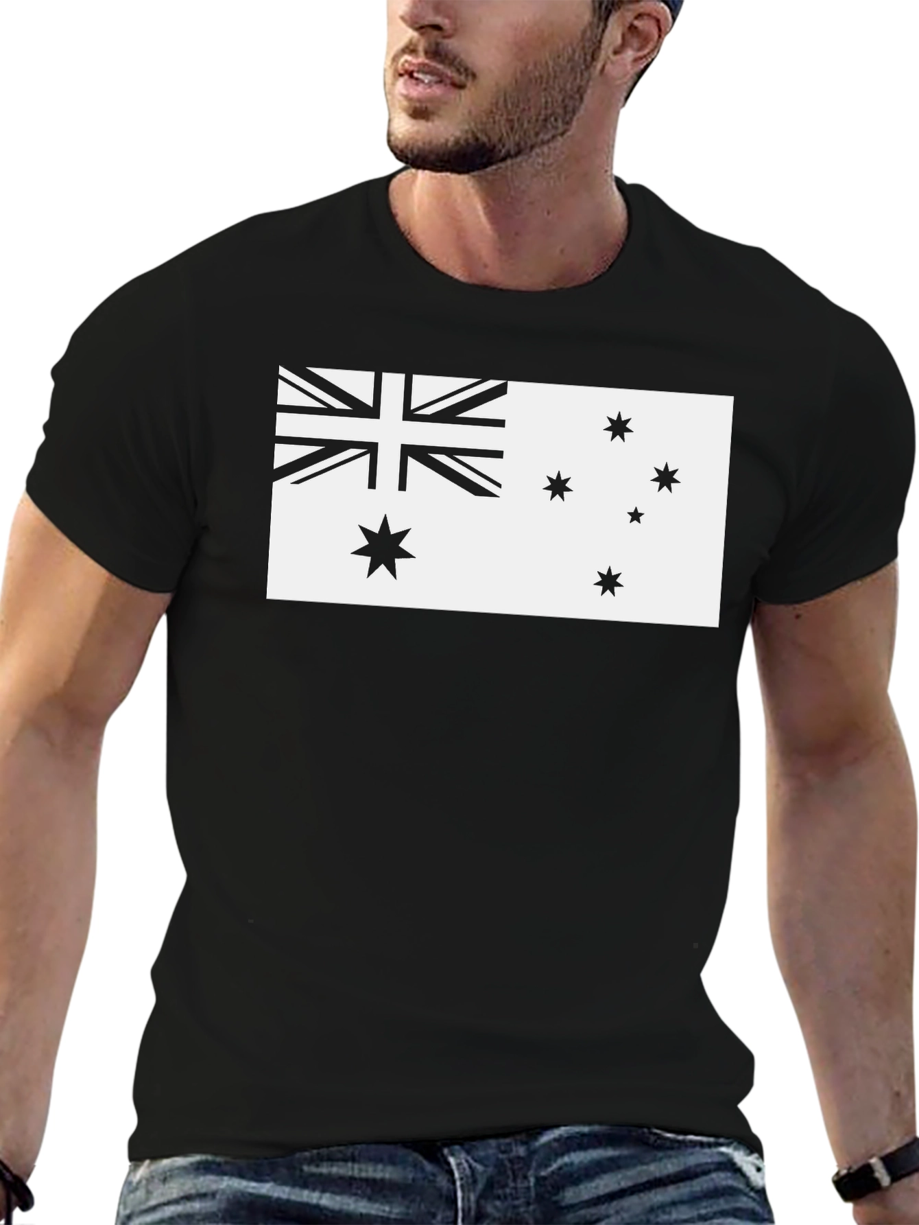 Australia Flag Graphic Tee - Black Cotton T-Shirt
