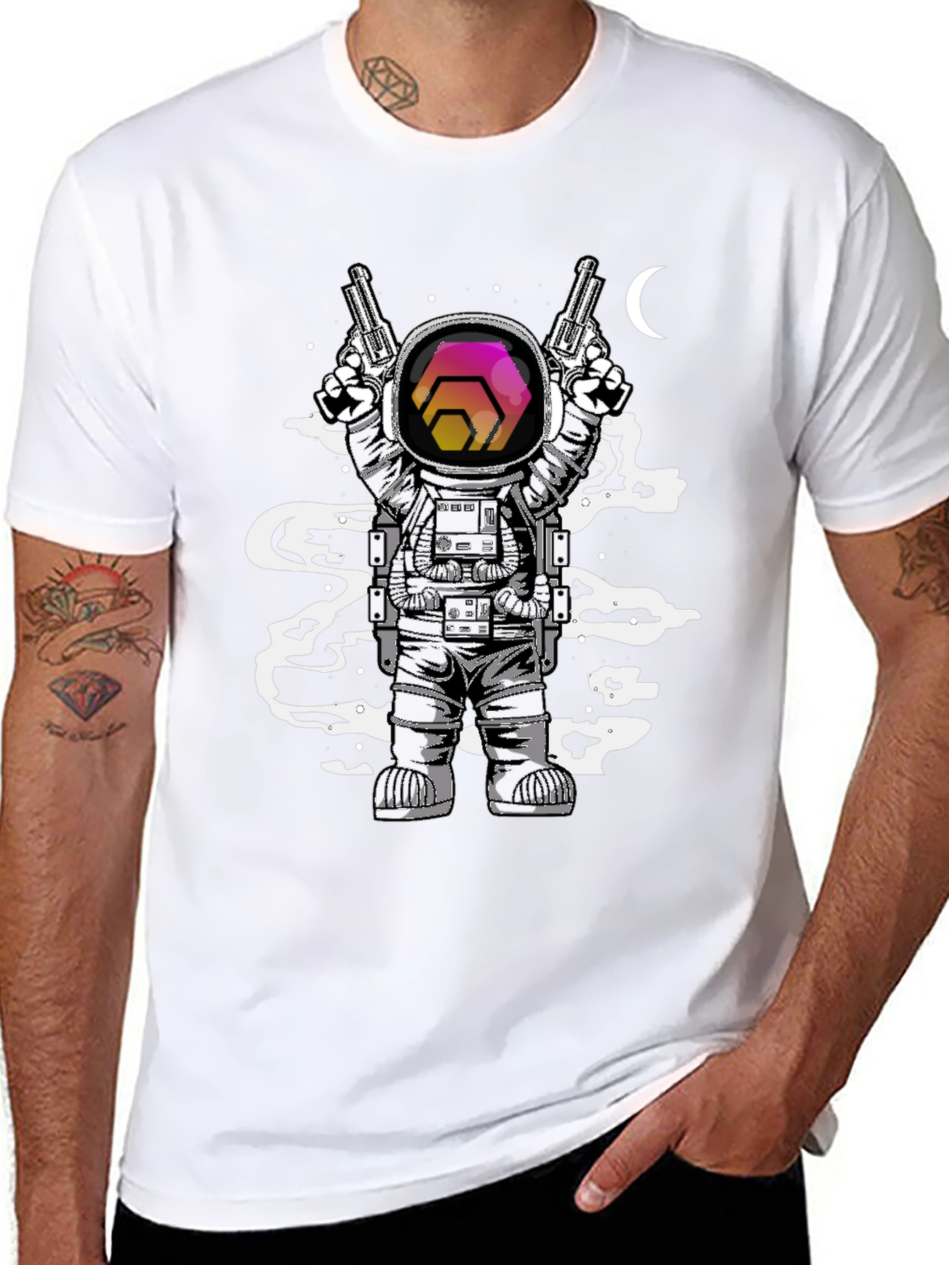 Astronaut HEX Crypto T-Shirt - Space Gun Design