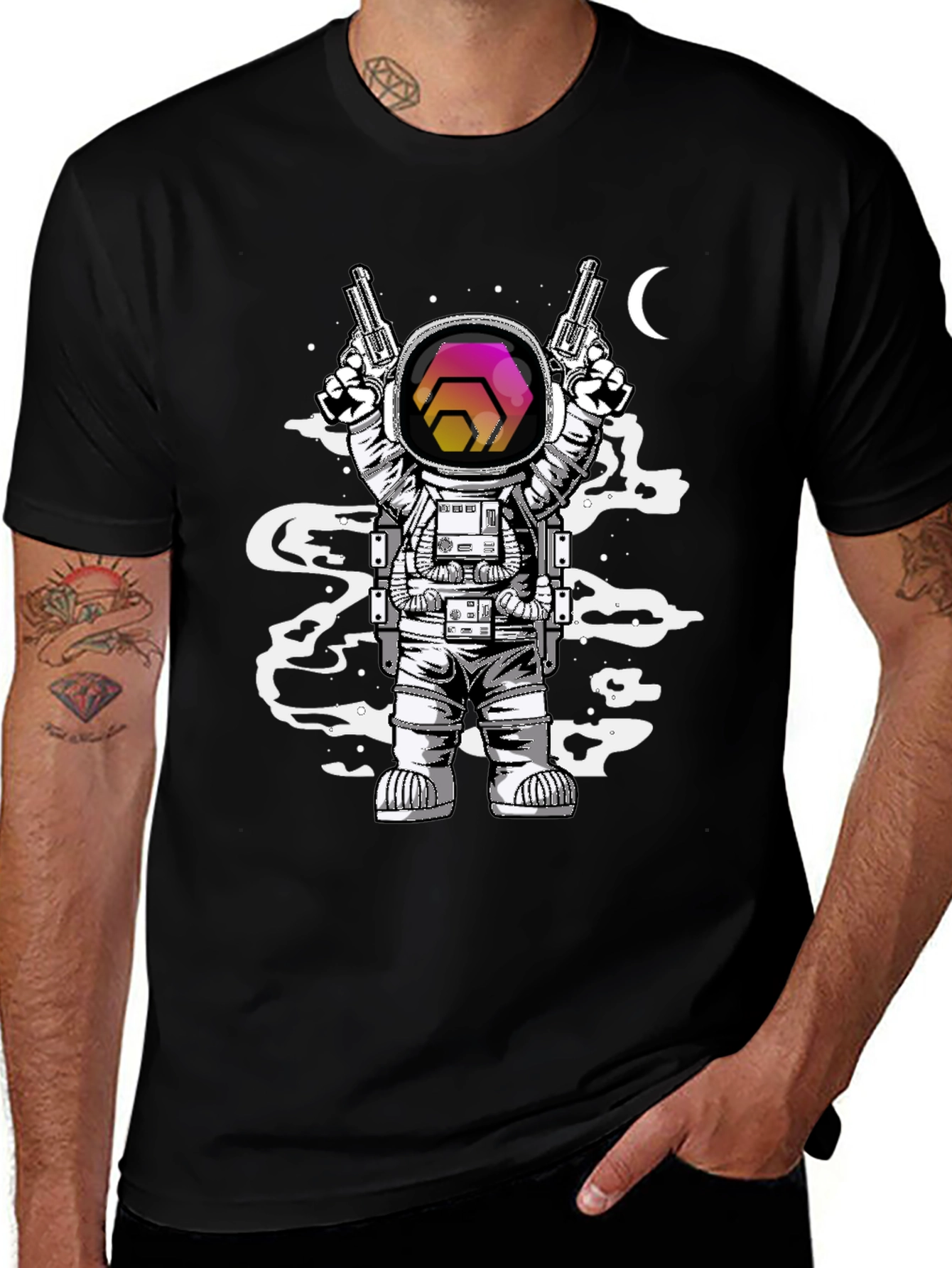 Astronaut HEX Crypto T-Shirt - Space Gun Design