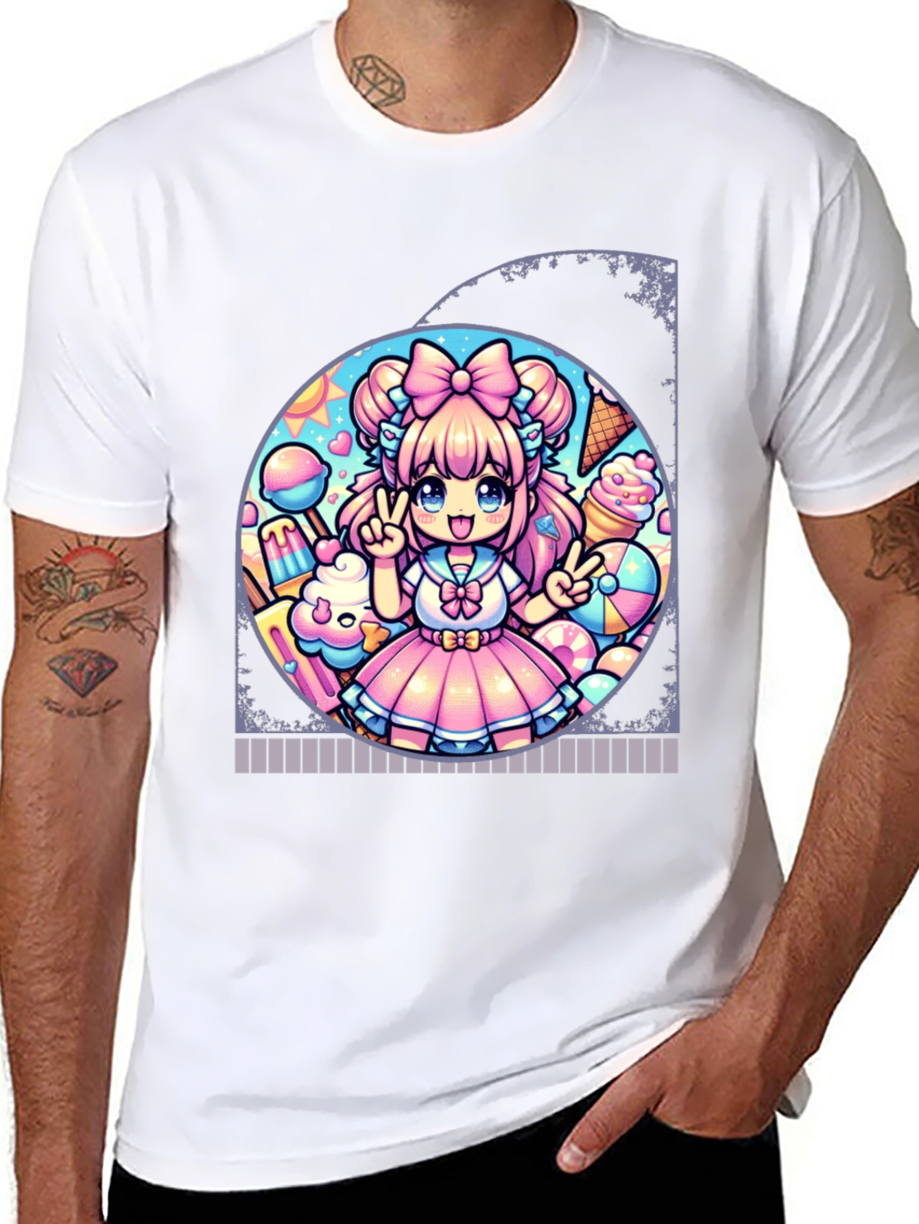 Anime Girl Ice Cream Black T-Shirt