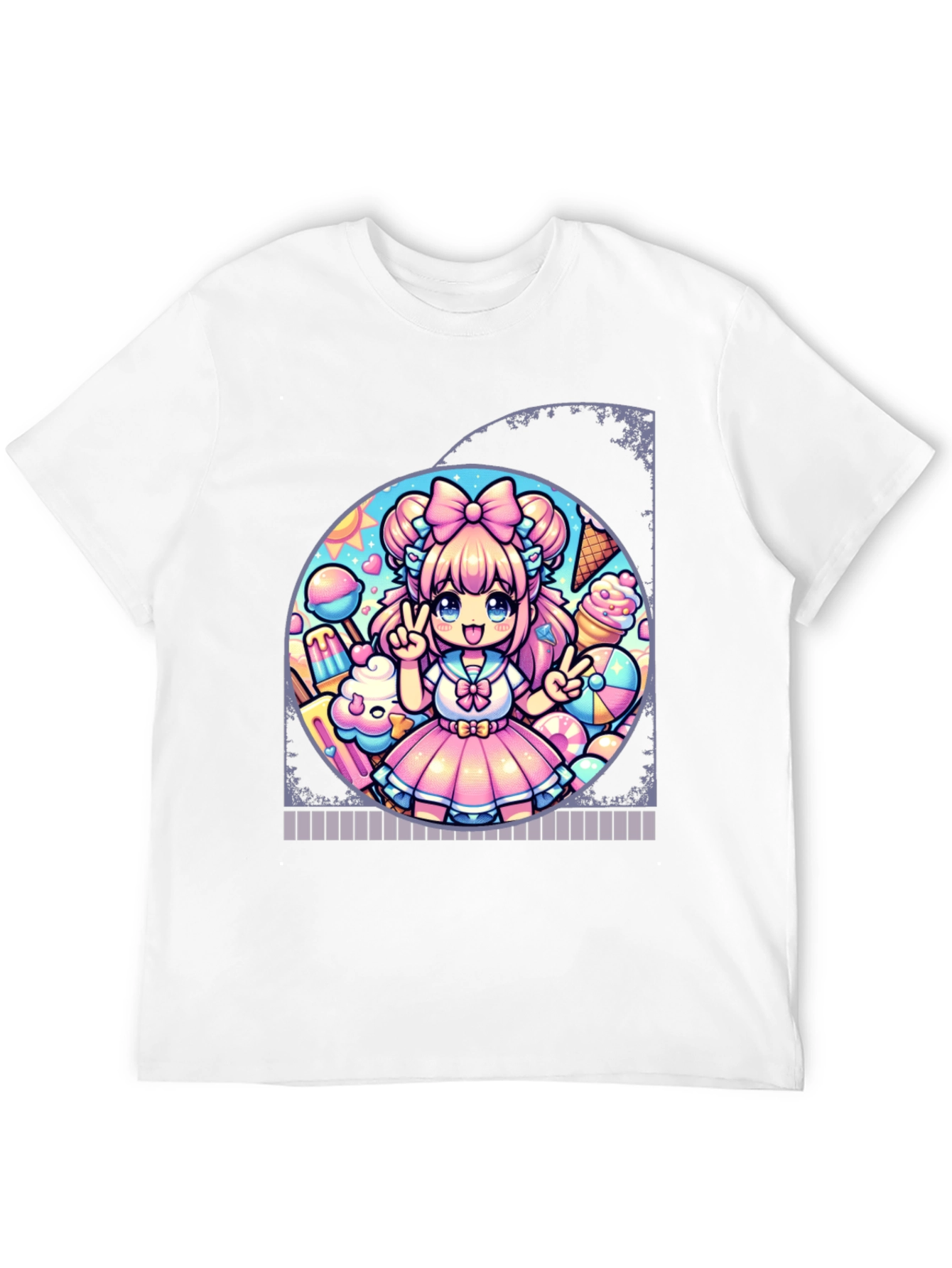 Anime Girl Ice Cream Black T-Shirt