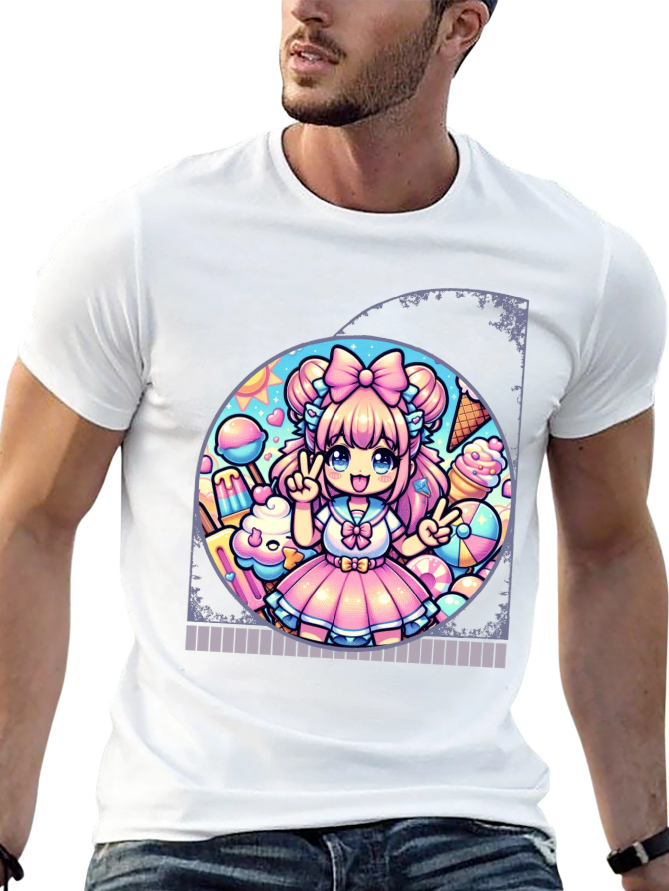 Anime Girl Ice Cream Black T-Shirt