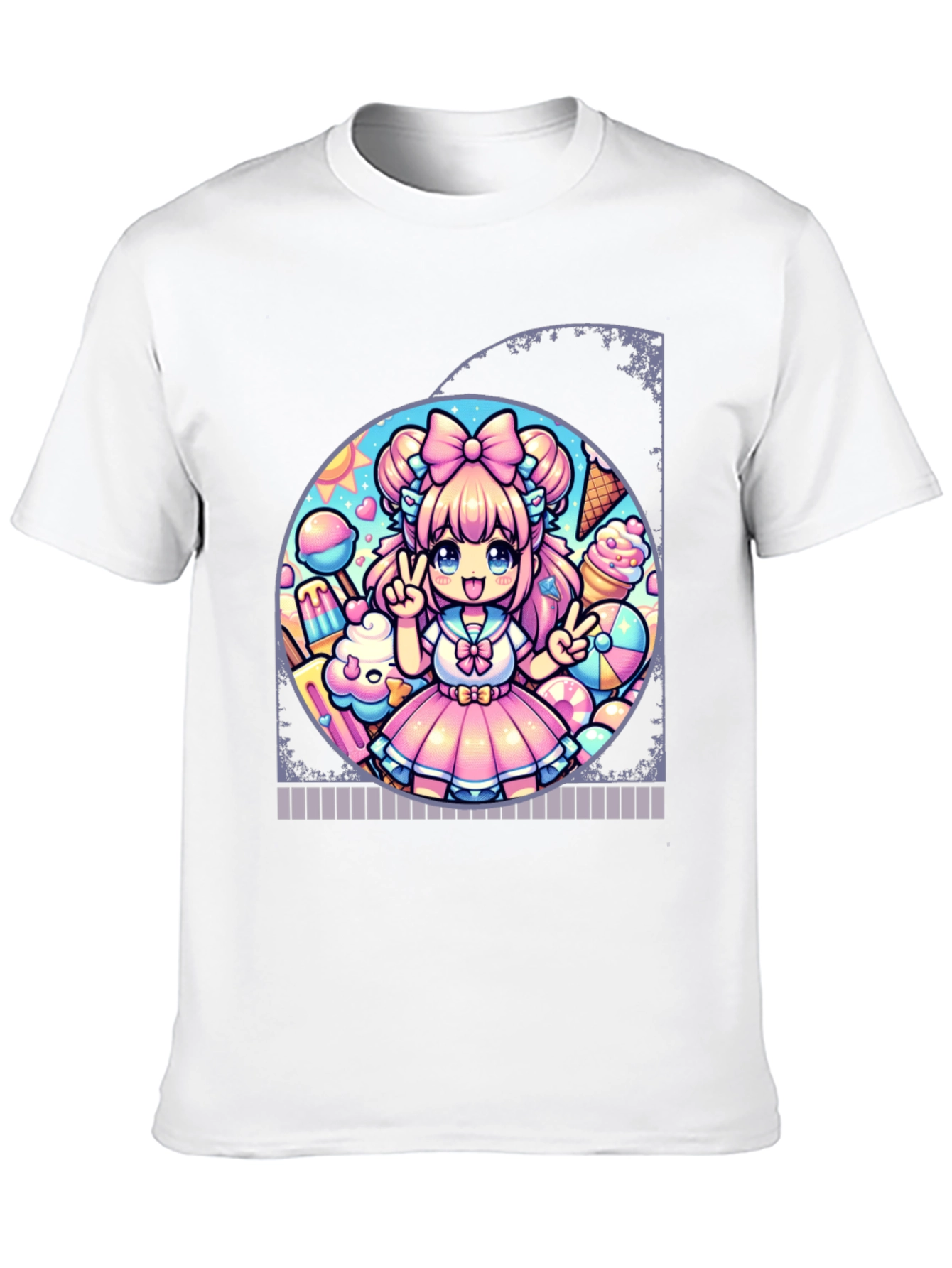 Anime Girl Ice Cream Black T-Shirt