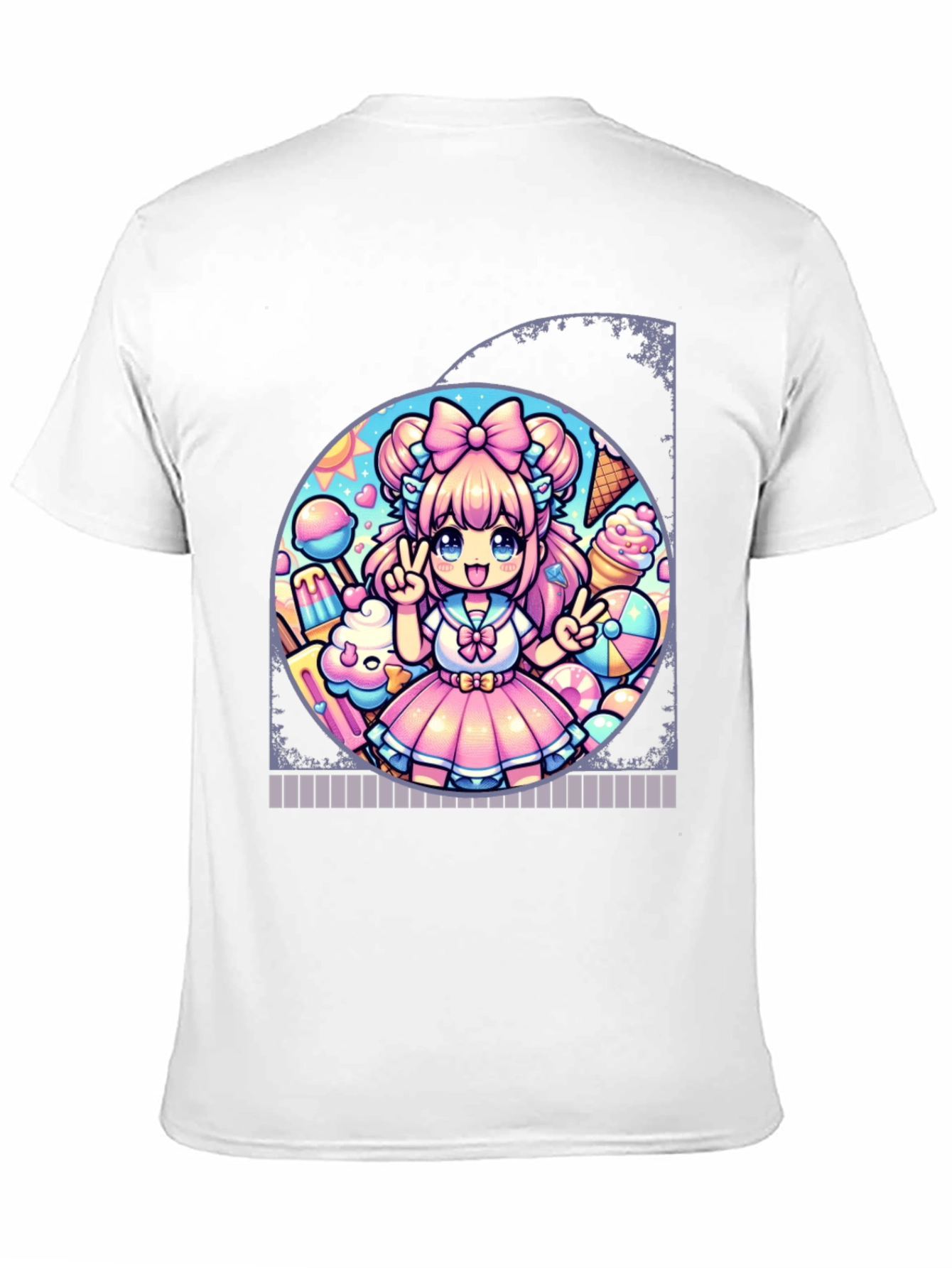 Anime Girl Ice Cream Black T-Shirt