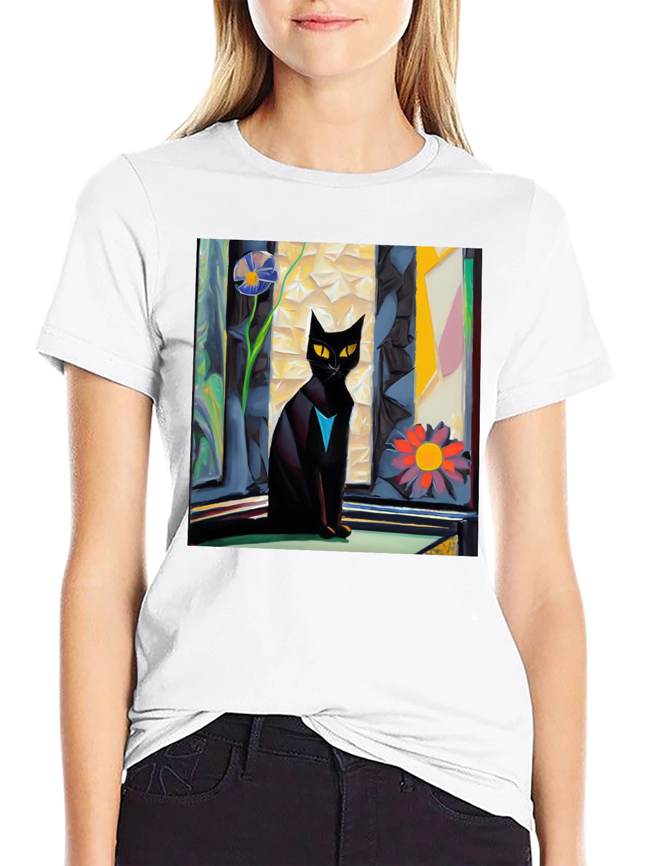 Artistic Cat Graphic Tee - Unique Design