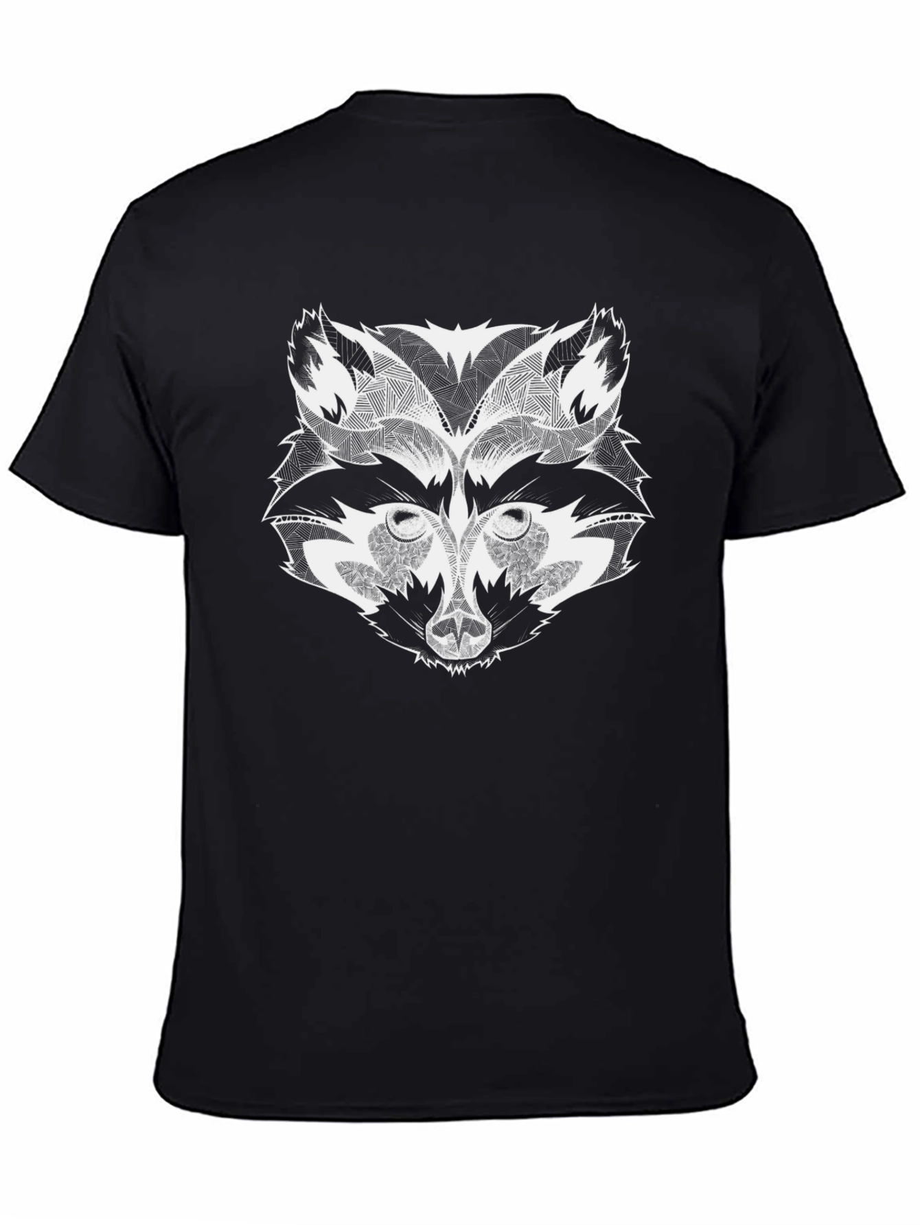 Geometric Raccoon Graphic Tee - Black Cotton Casual