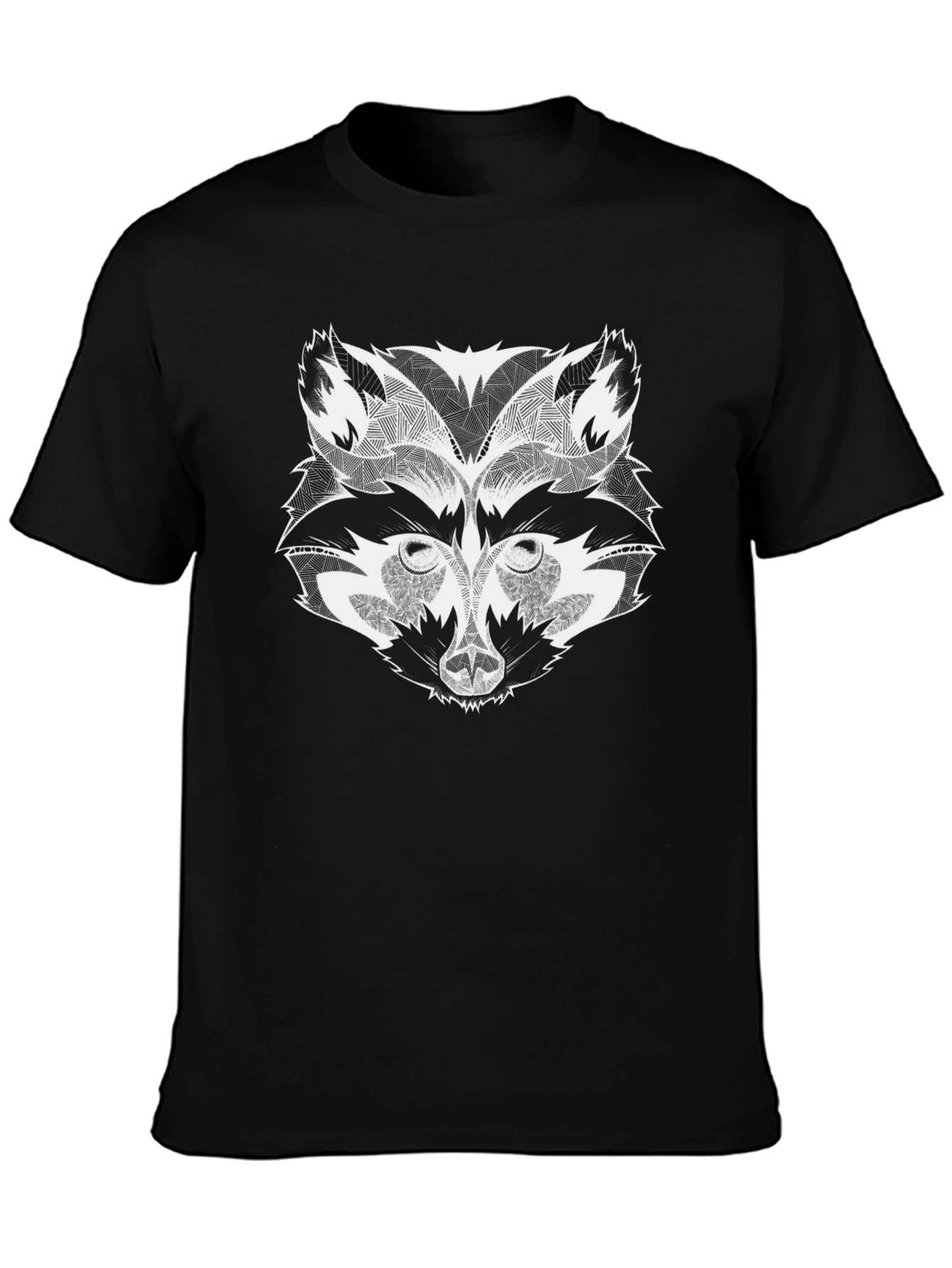 Geometric Raccoon Graphic Tee - Black Cotton Casual