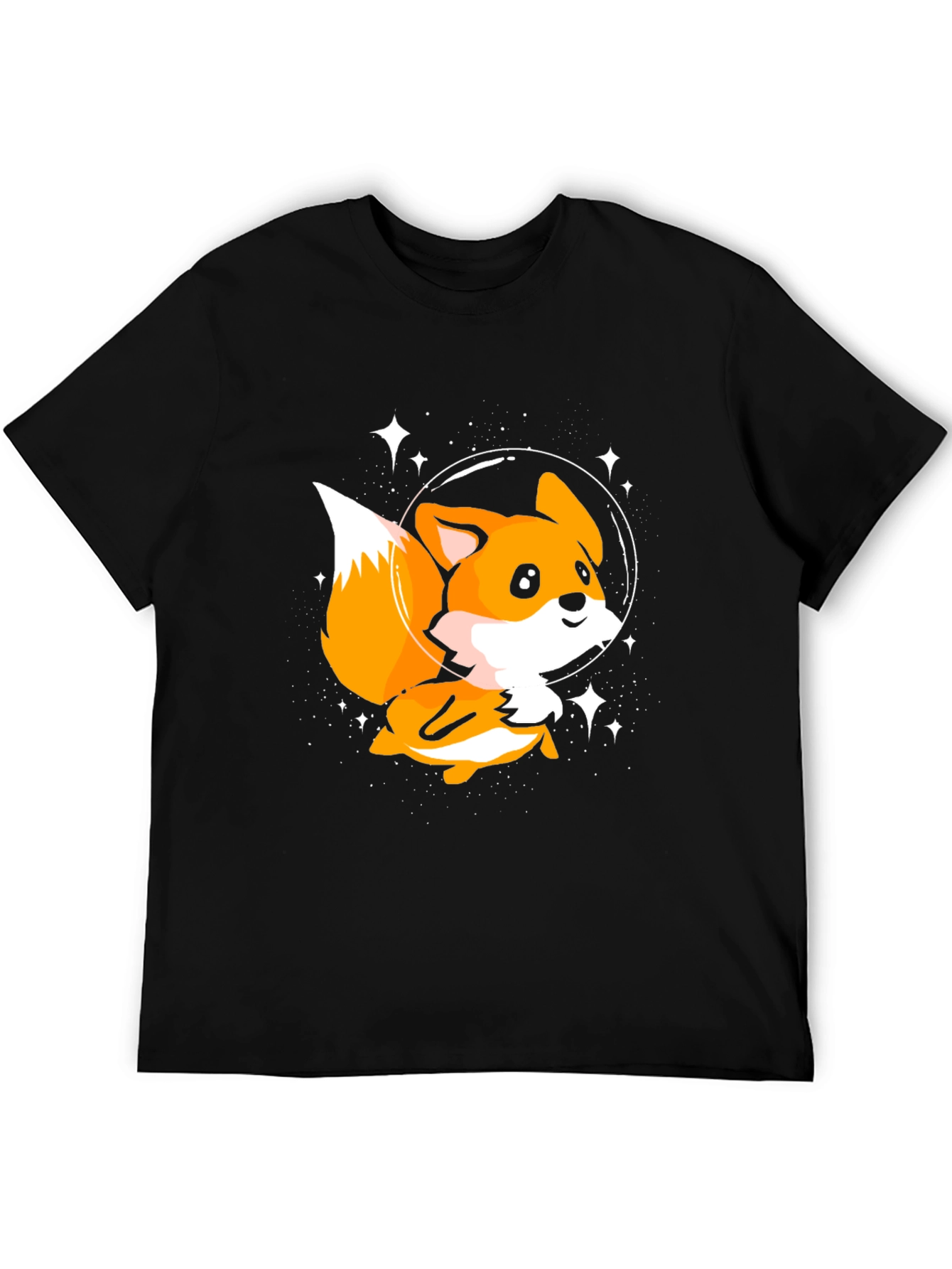 Astronaut Fox Graphic Tee - Black Cotton T-Shirt