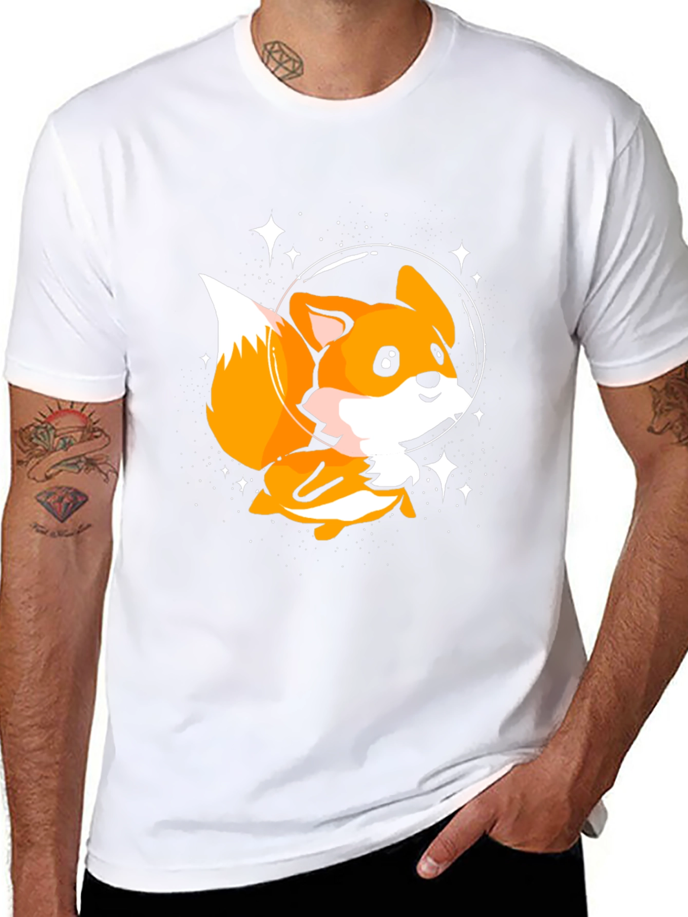 Astronaut Fox Graphic Tee - Black Cotton T-Shirt