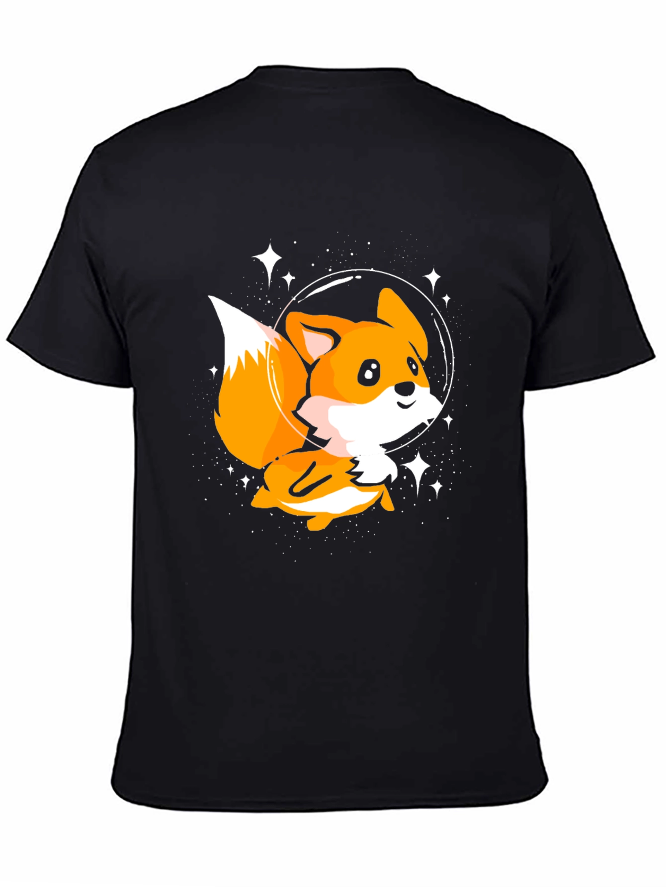 Astronaut Fox Graphic Tee - Black Cotton T-Shirt