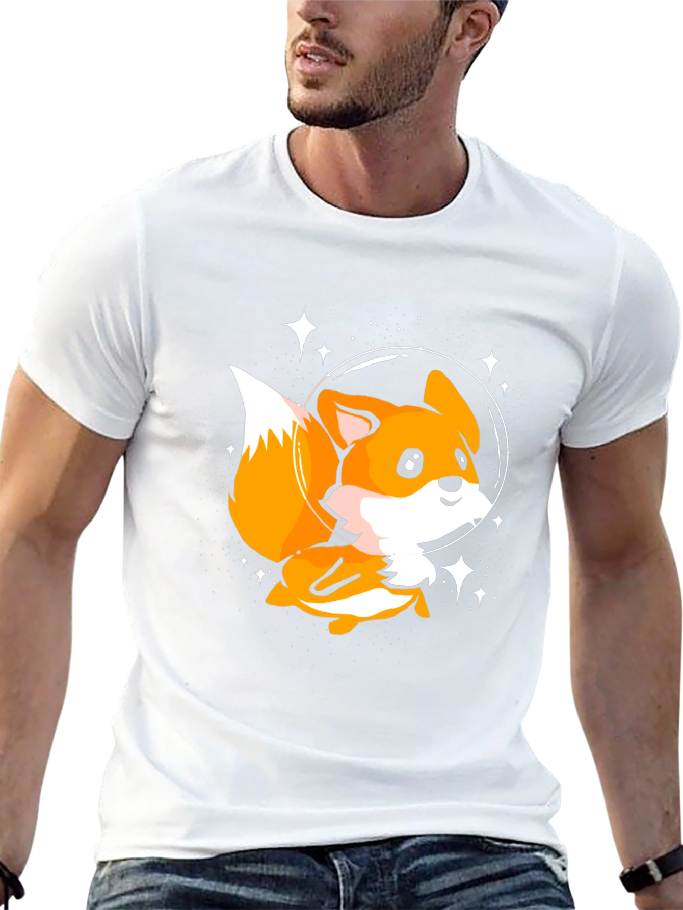 Astronaut Fox Graphic Tee - Black Cotton T-Shirt
