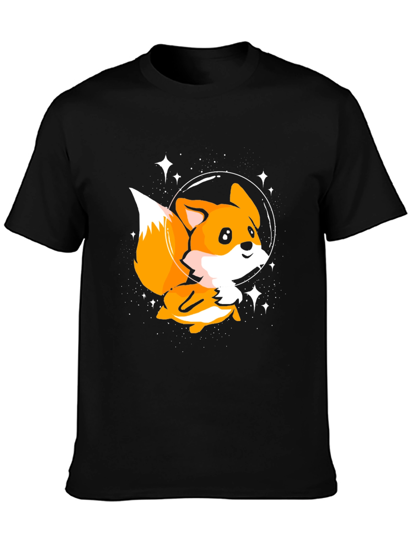 Astronaut Fox Graphic Tee - Black Cotton T-Shirt