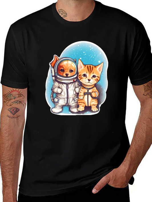 Astronaut Dog & Cat Graphic Tee - Space Adventure!