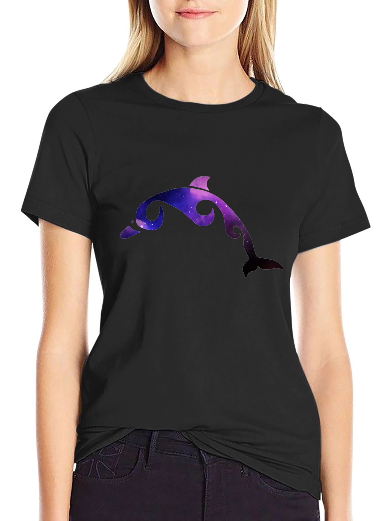 Galaxy Dolphin Graphic Black T-Shirt
