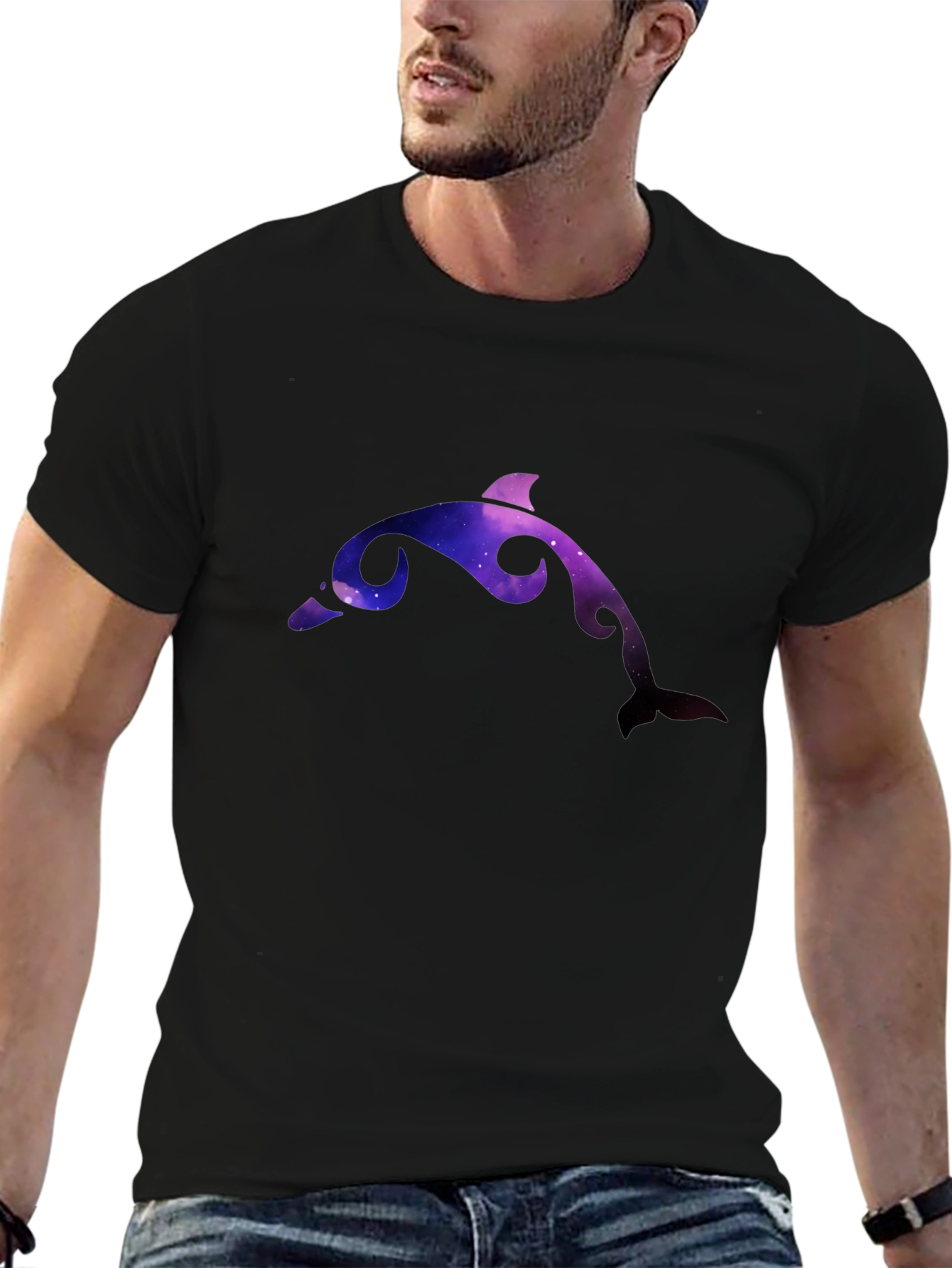 Galaxy Dolphin Graphic Black T-Shirt