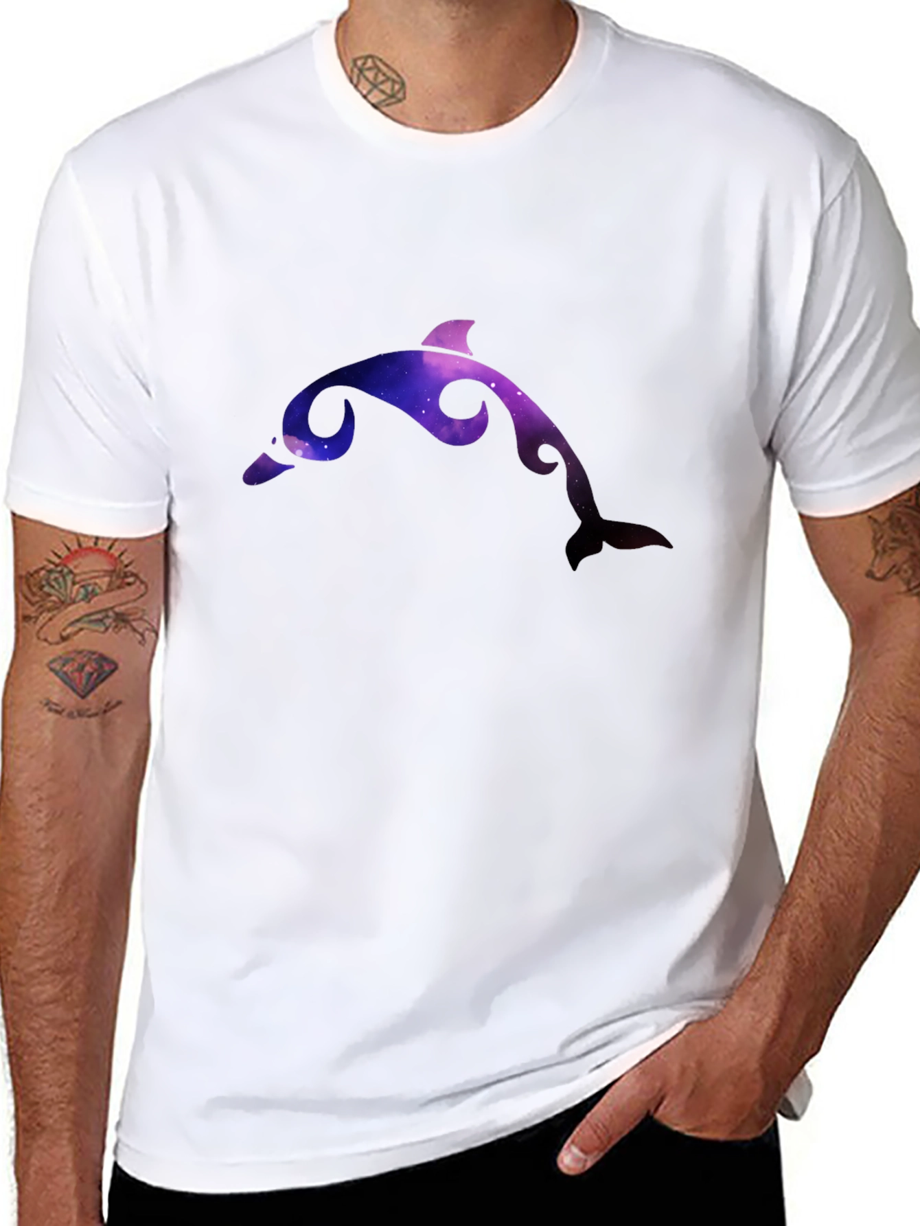 Galaxy Dolphin Graphic Black T-Shirt
