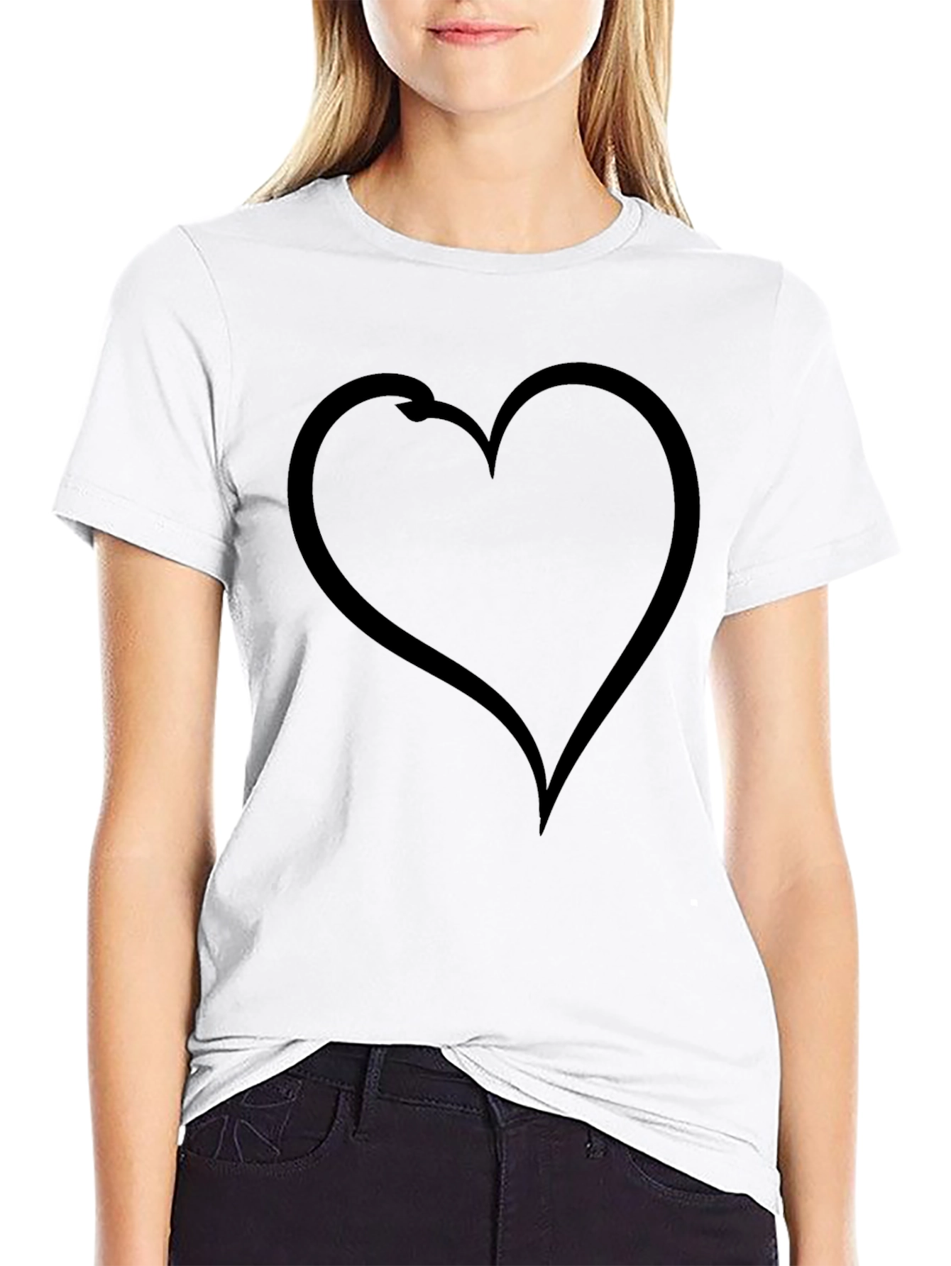 Heart Fishing Hook T-Shirt - Black Cotton Graphic Tee