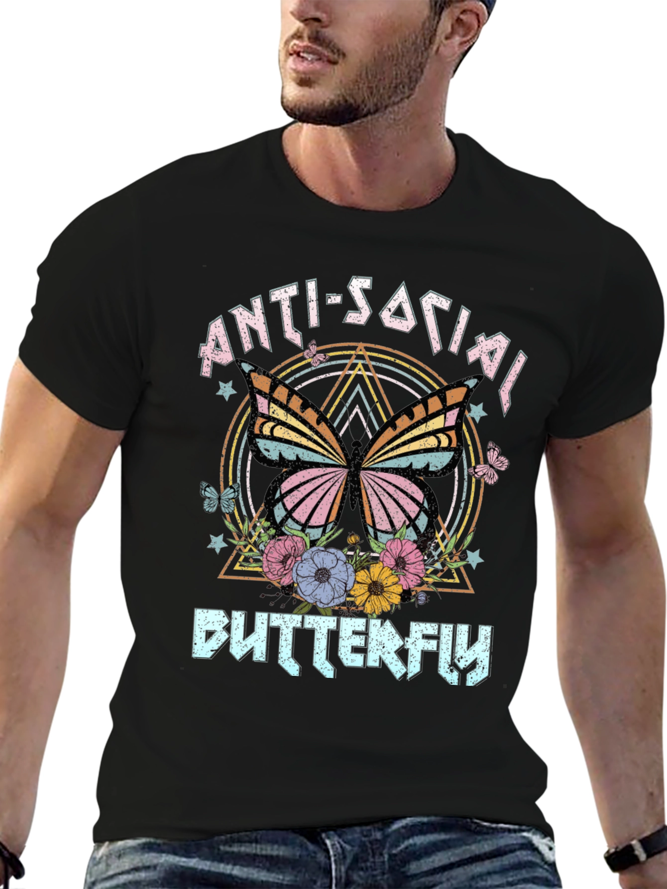 Anti-Social Butterfly Graphic T-Shirt