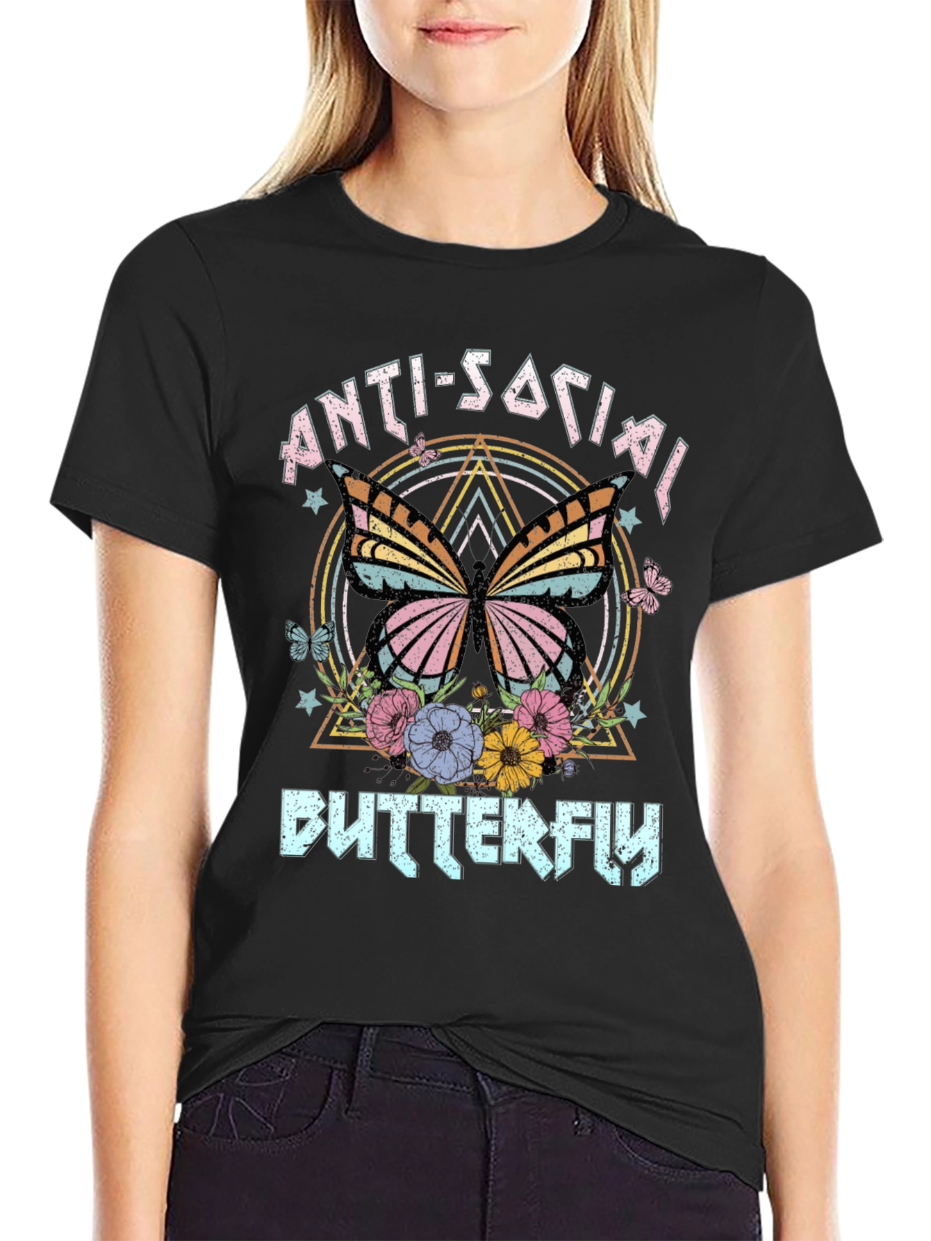 Anti-Social Butterfly Graphic T-Shirt