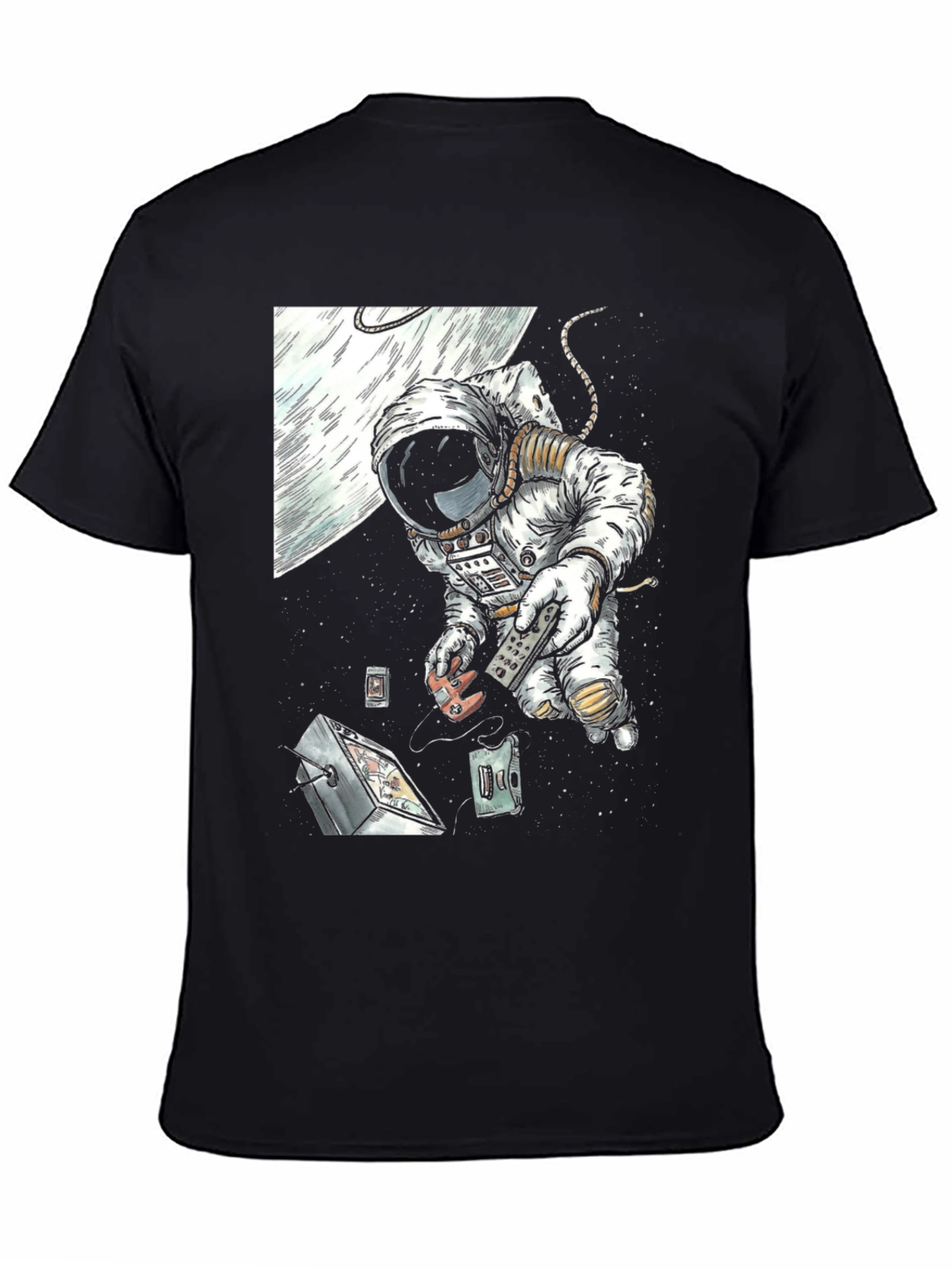 Astronaut in Space Black Graphic Tee