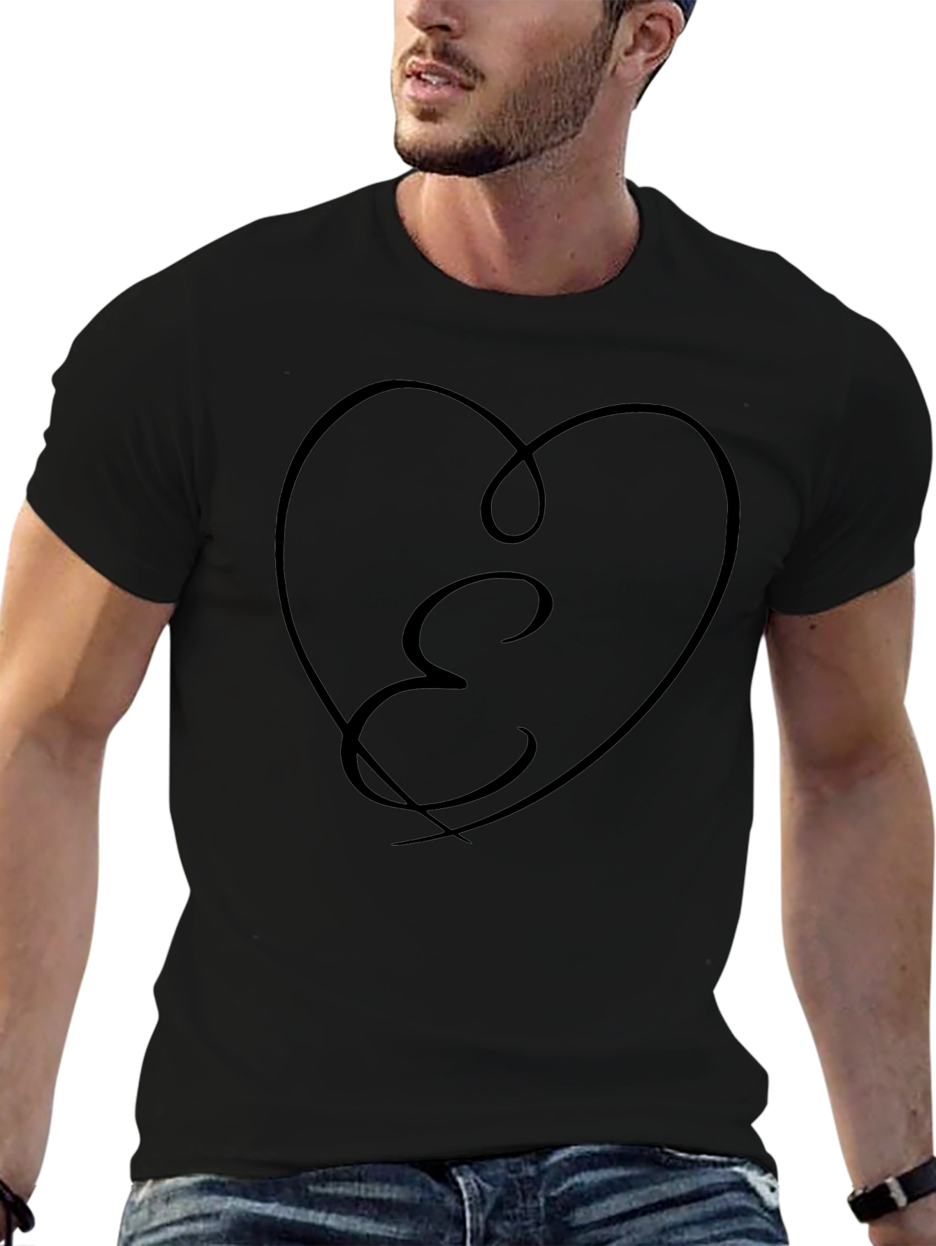 Heart Initial E Black T-Shirt