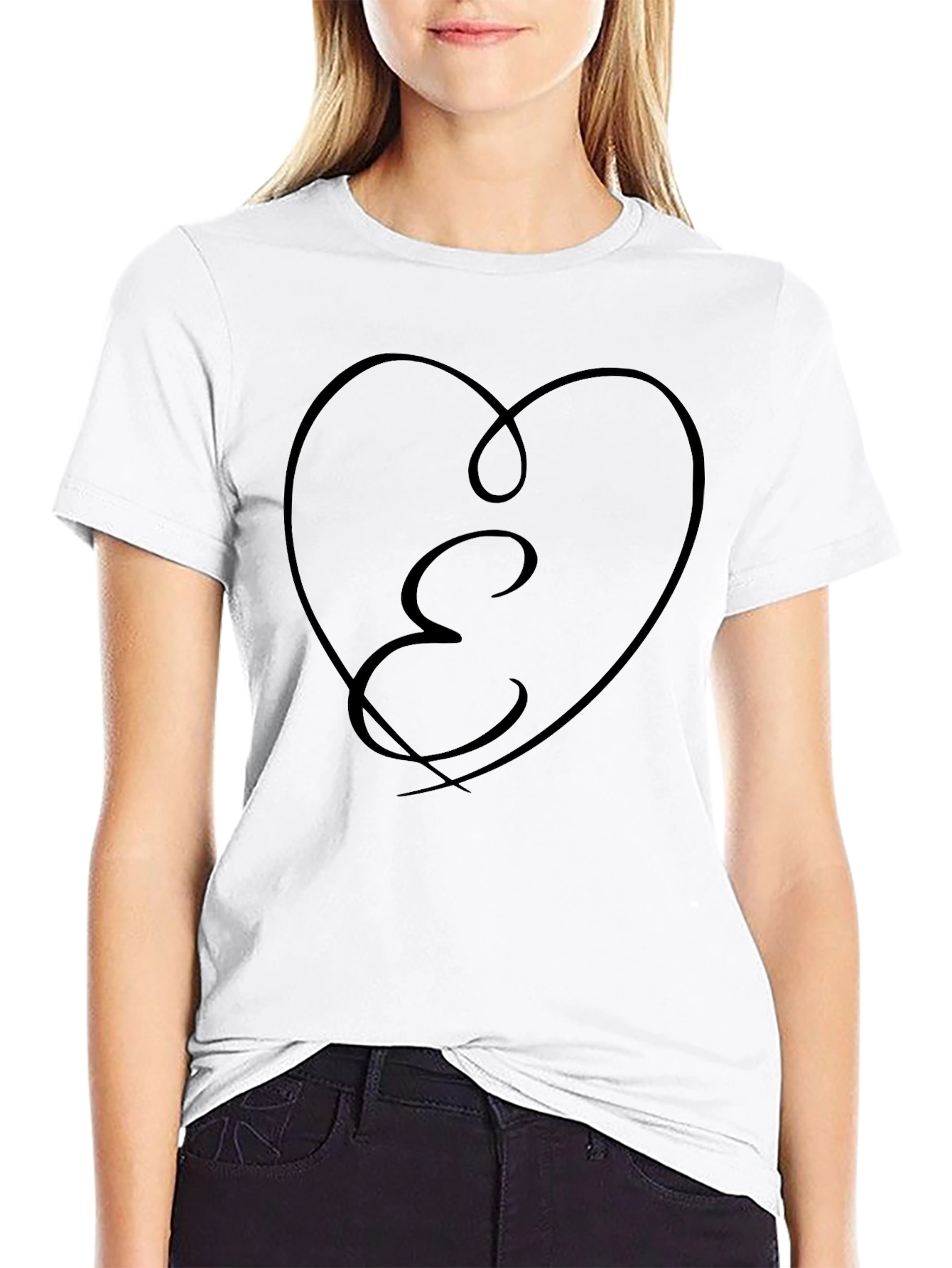 Heart Initial E Black T-Shirt