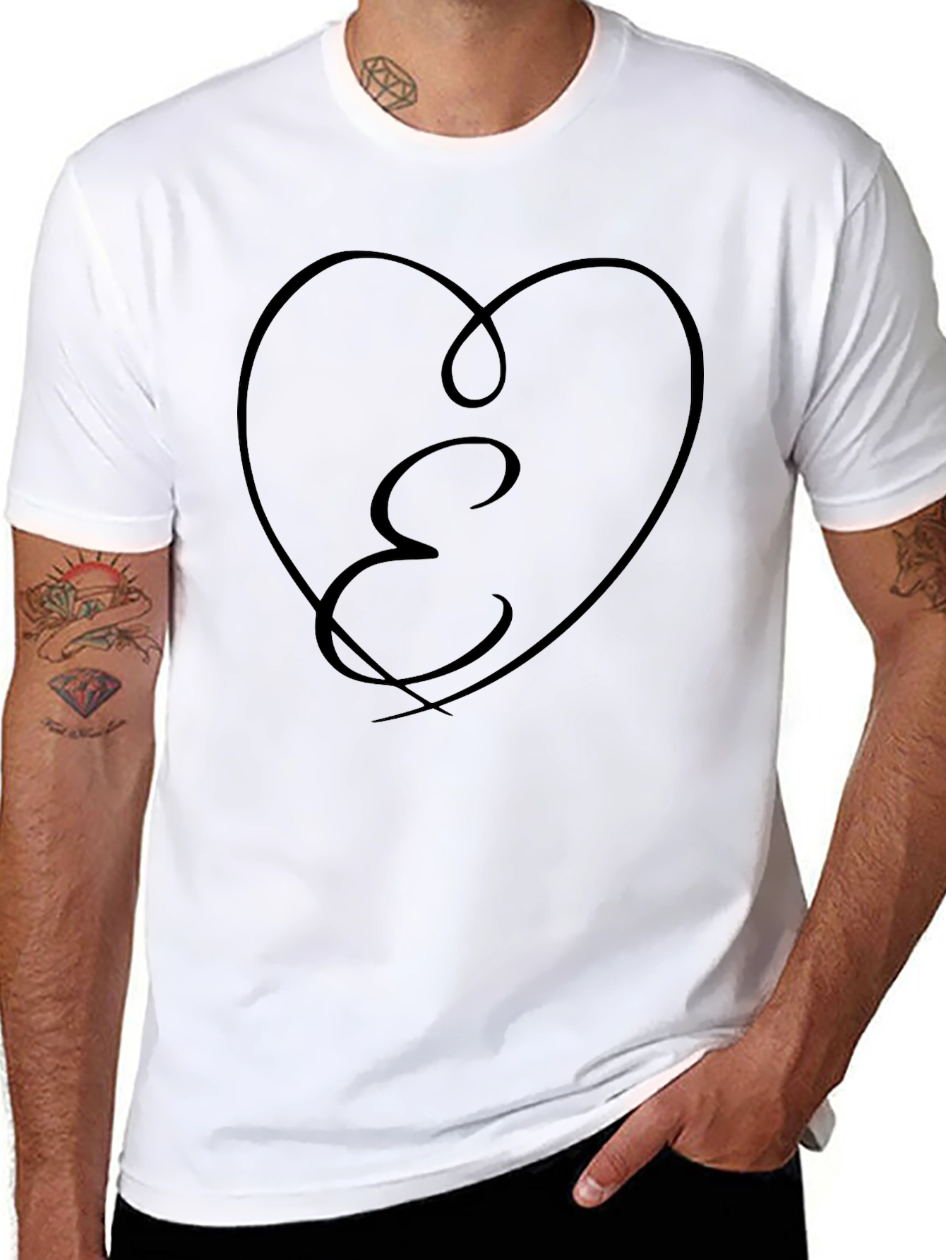 Heart Initial E Black T-Shirt