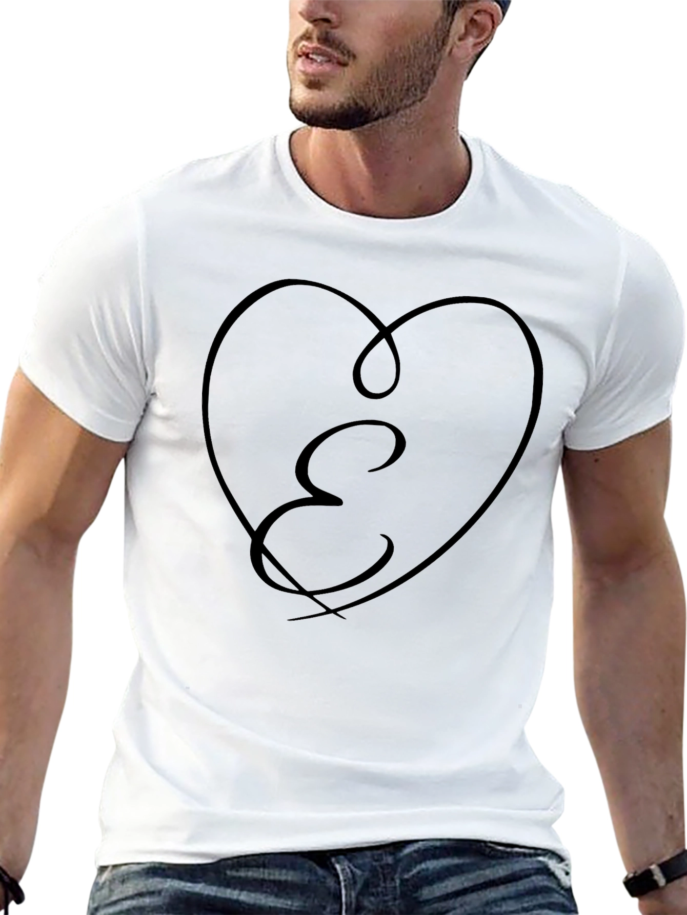 Heart Initial E Black T-Shirt