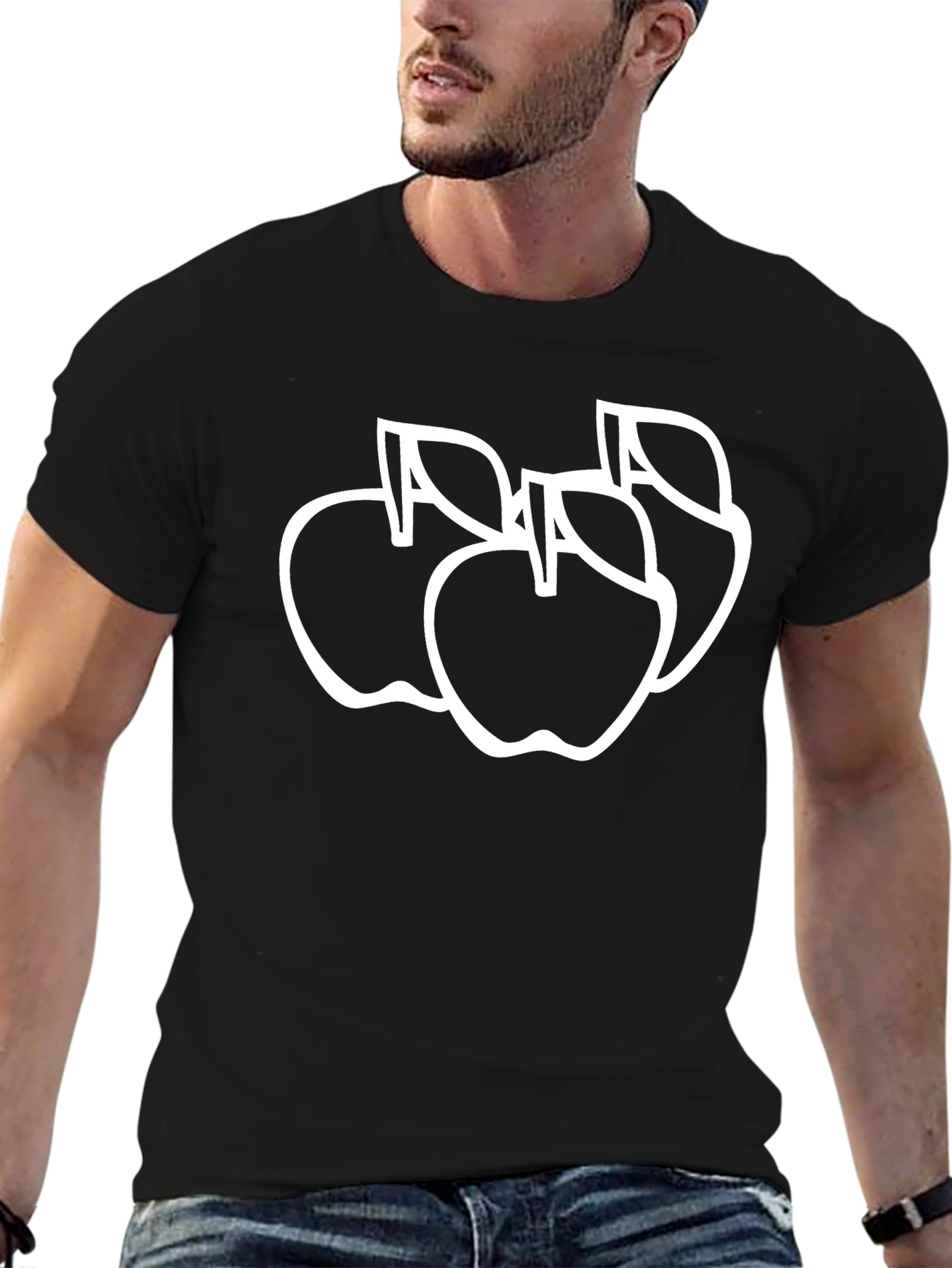 Apple Outline Graphic Black Tee Shirt