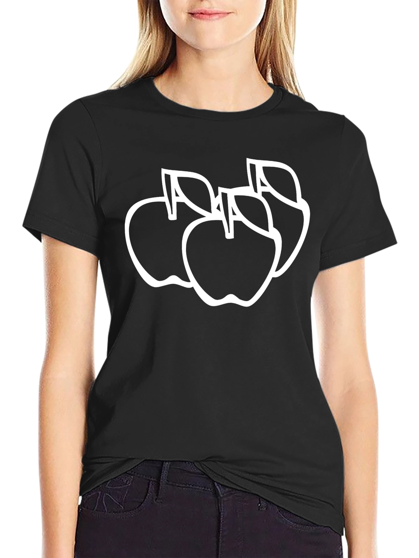 Apple Outline Graphic Black Tee Shirt