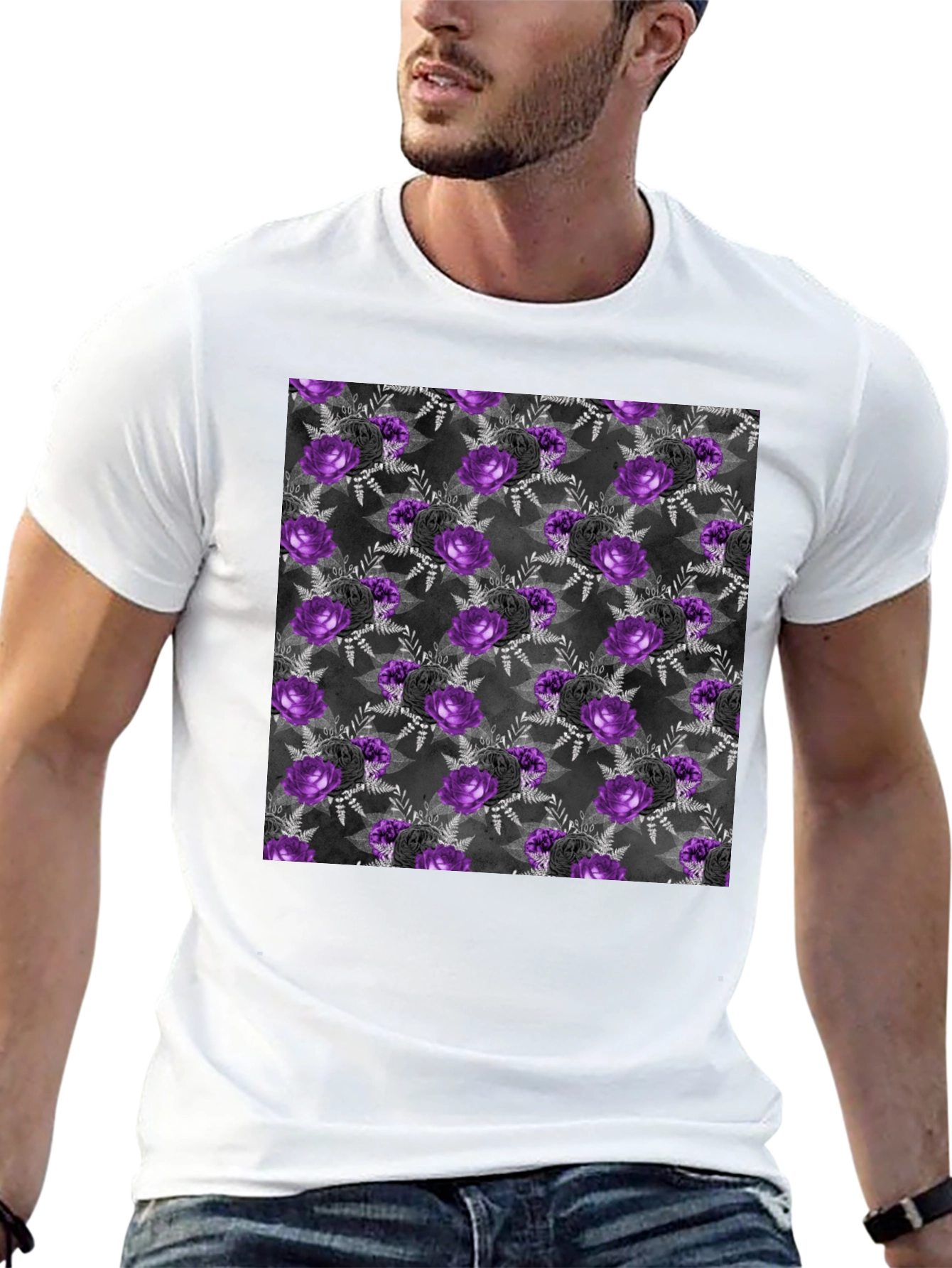 Gothic Floral T-Shirt - Purple & Black Roses