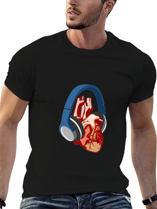 Anatomical Heart Headphones Graphic Tee - Unique Style