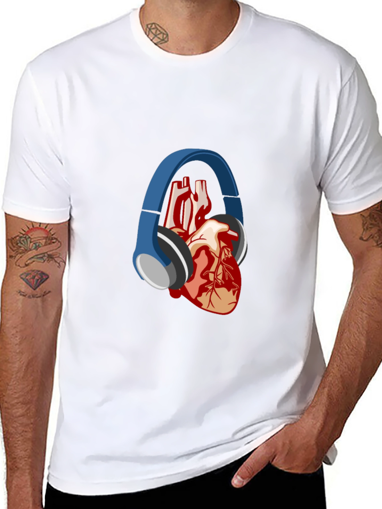 Anatomical Heart Headphones Graphic Tee - Unique Style