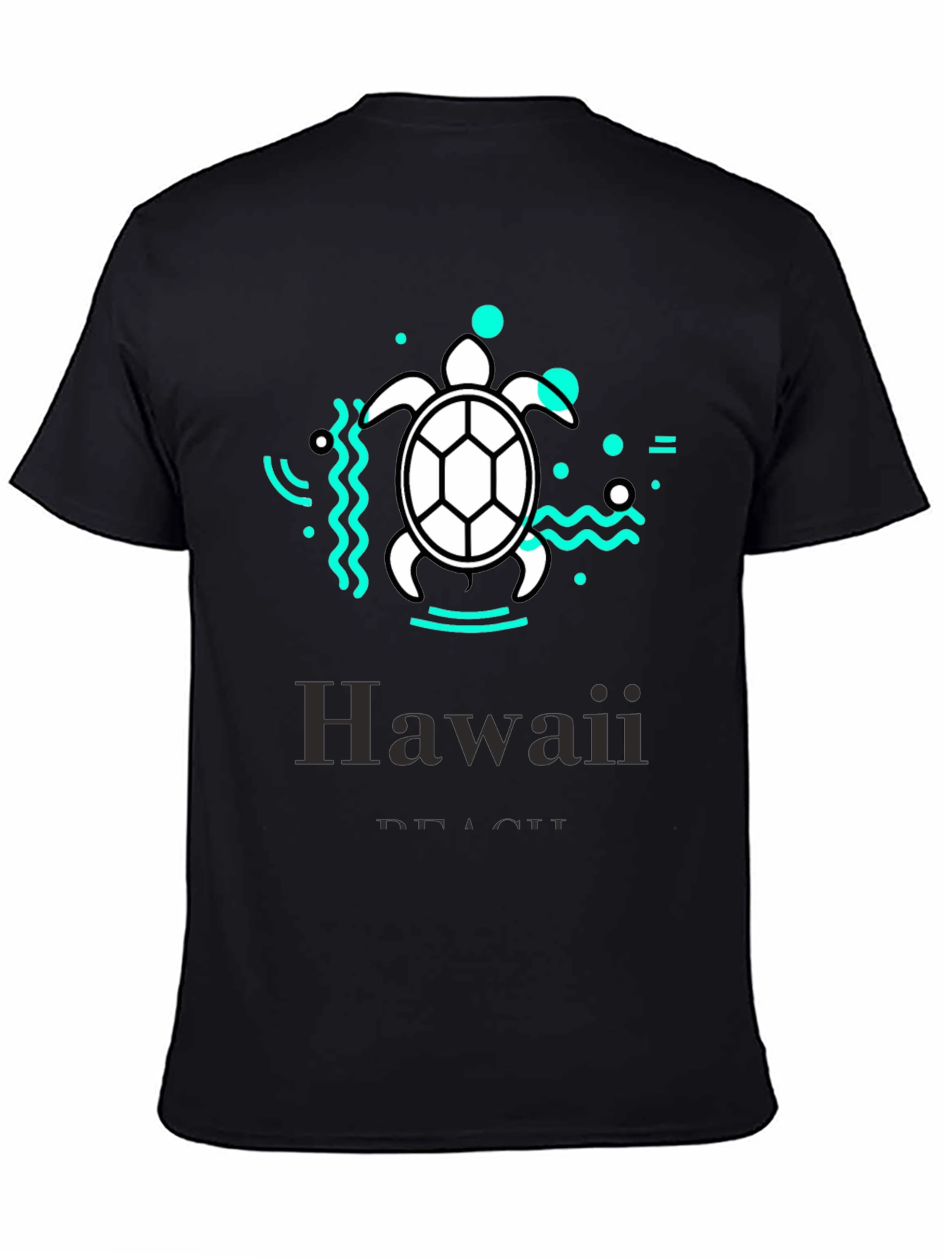 Hawaii Beach Turtle Graphic Tee - Black Cotton T-Shirt