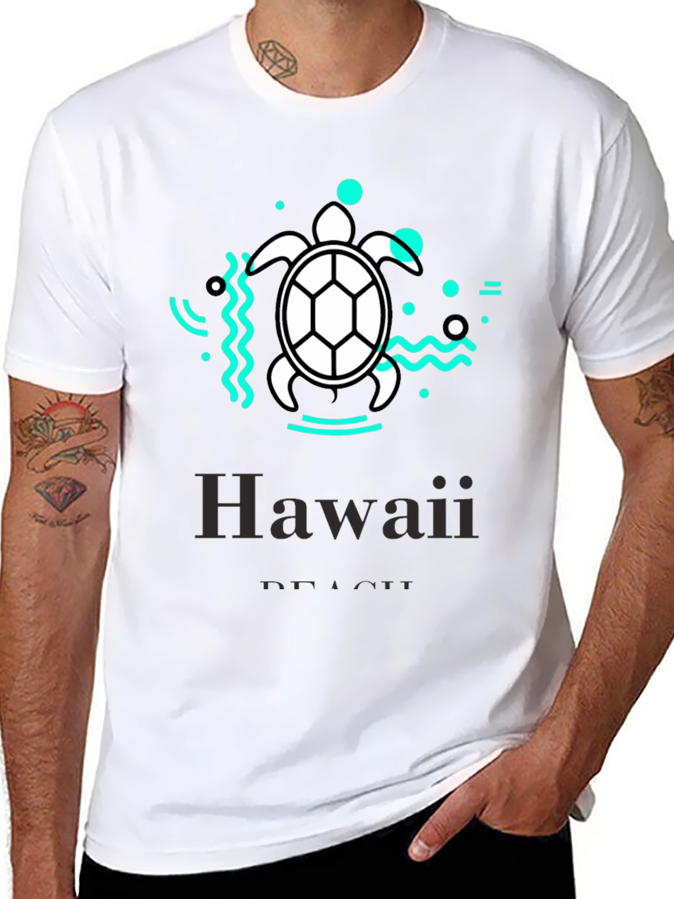 Hawaii Beach Turtle Graphic Tee - Black Cotton T-Shirt