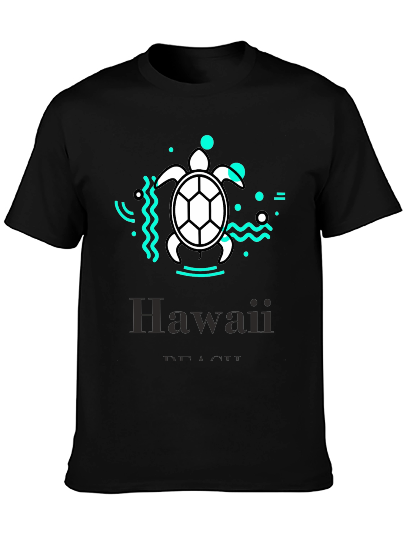 Hawaii Beach Turtle Graphic Tee - Black Cotton T-Shirt