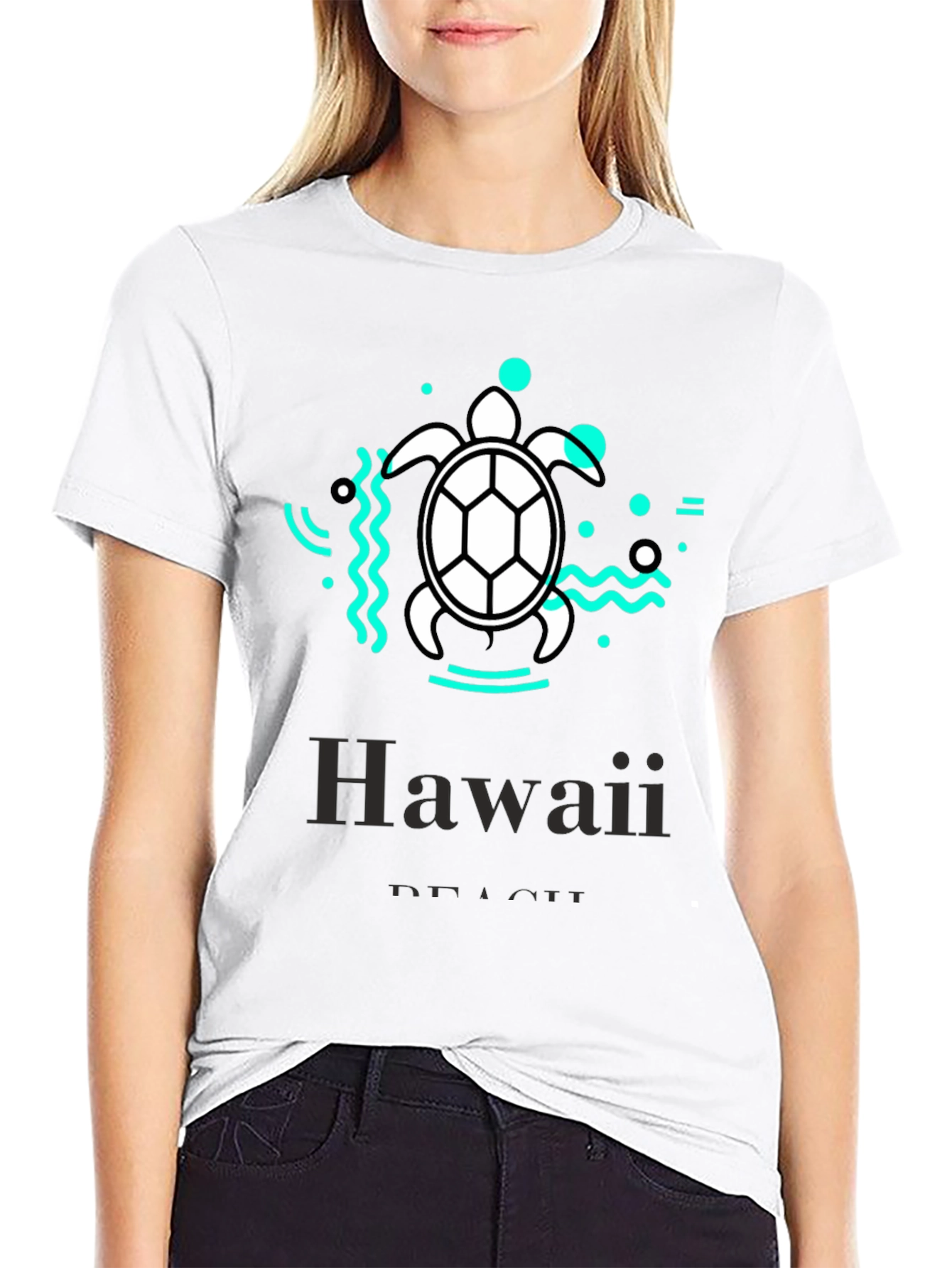 Hawaii Beach Turtle Graphic Tee - Black Cotton T-Shirt