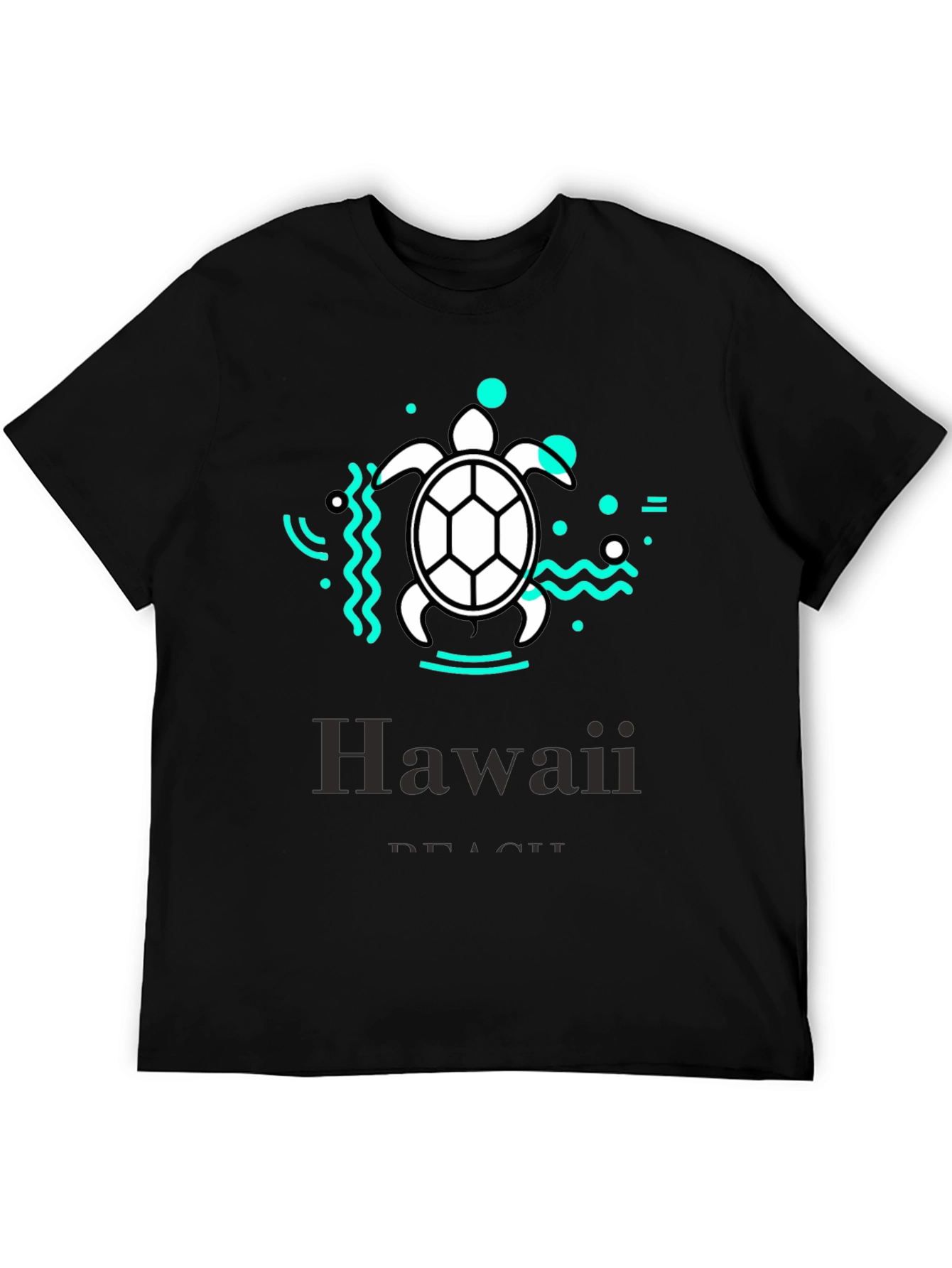 Hawaii Beach Turtle Graphic Tee - Black Cotton T-Shirt