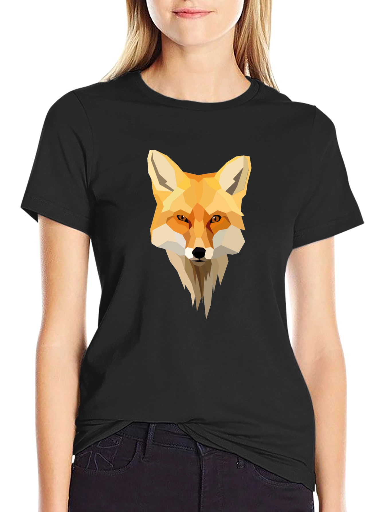 Geometric Fox Graphic Black T-Shirt