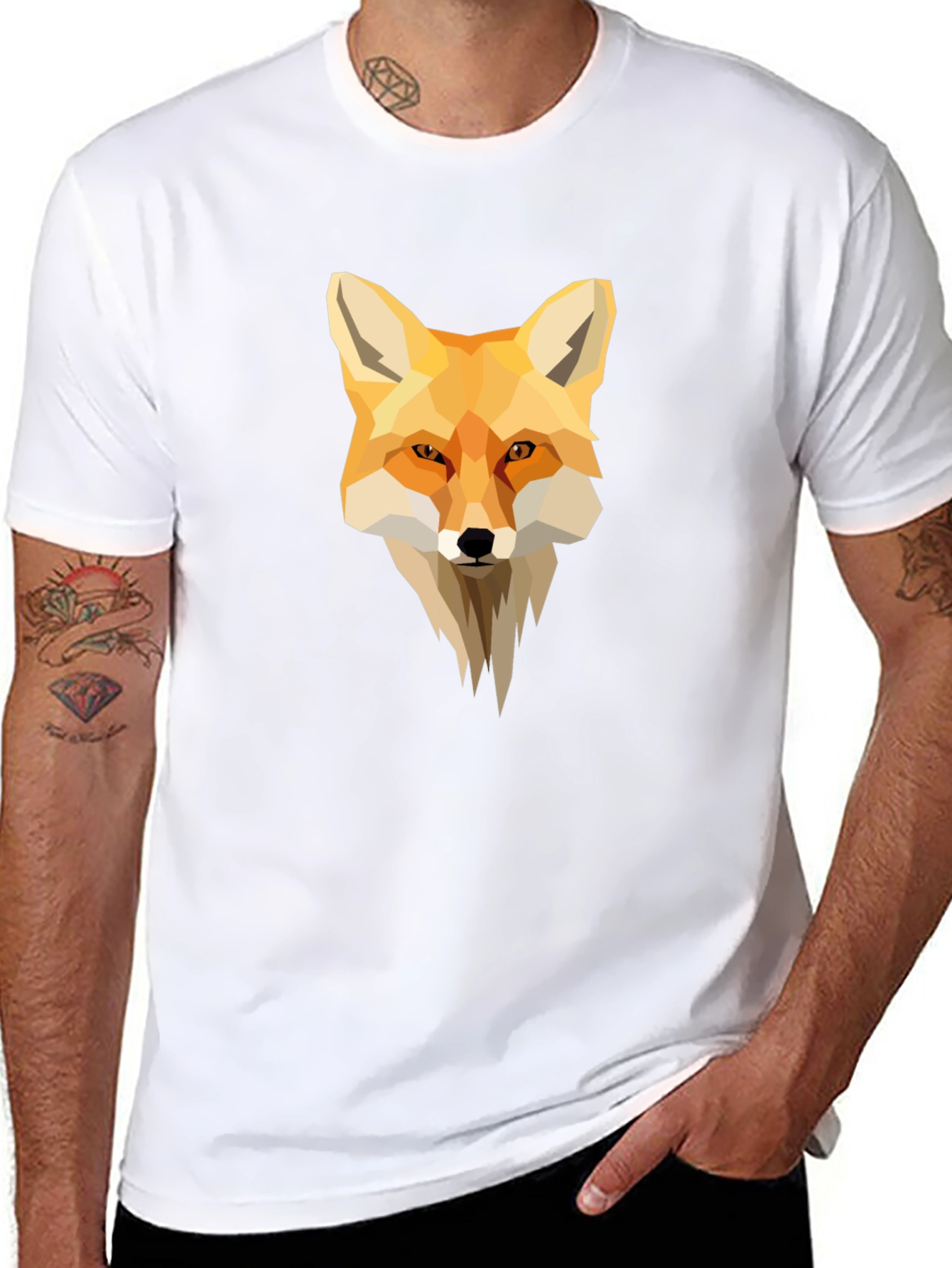 Geometric Fox Graphic Black T-Shirt