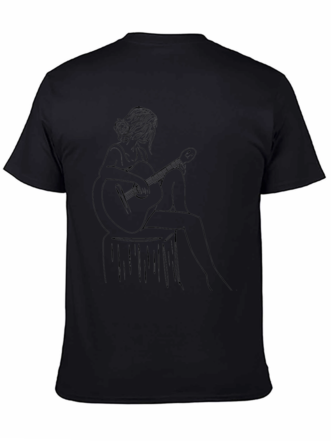 Guitar Girl Line Art Tee - Black