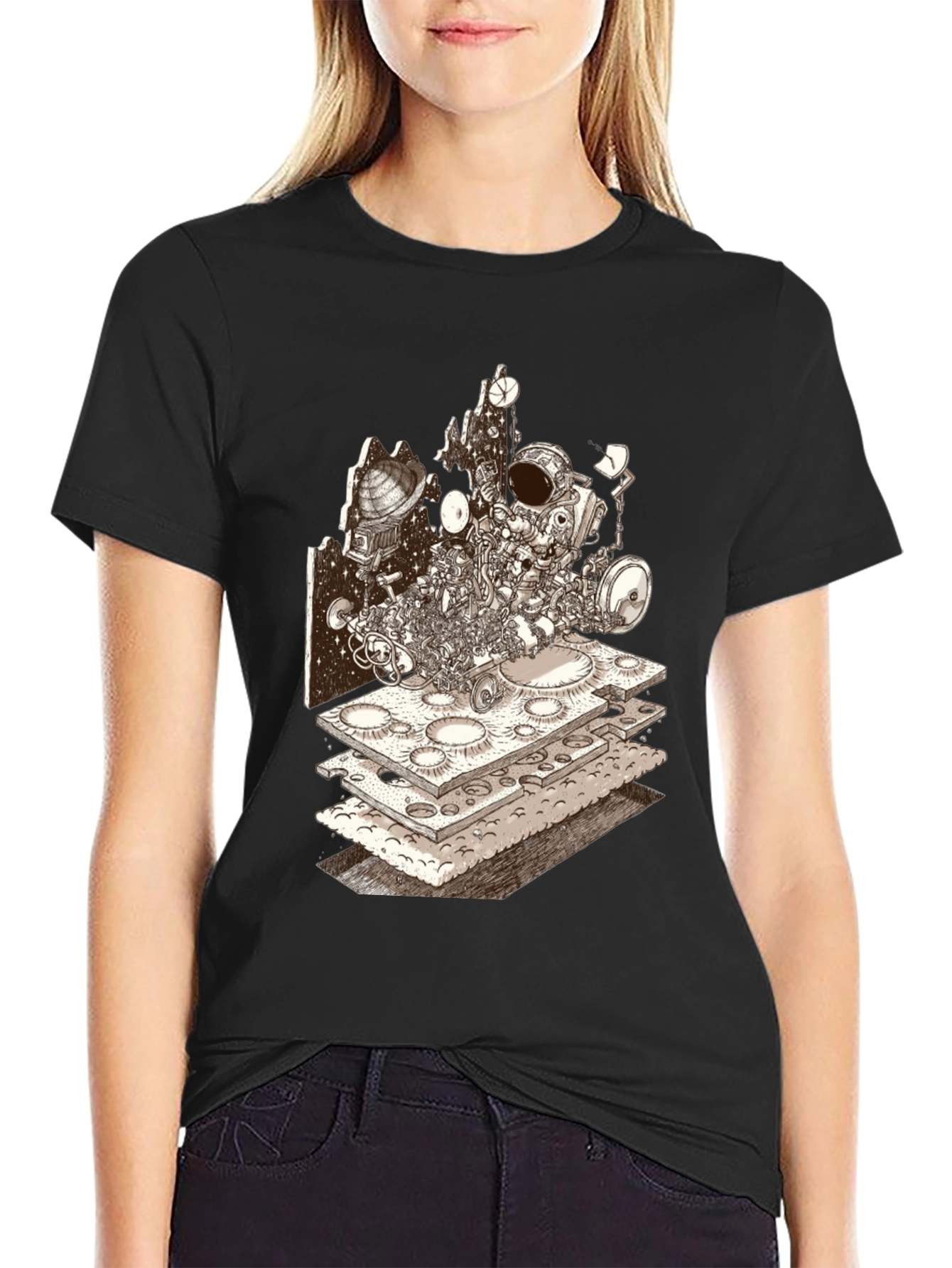 Astronaut Moon Layer T-Shirt - Sci-Fi Graphic Tee