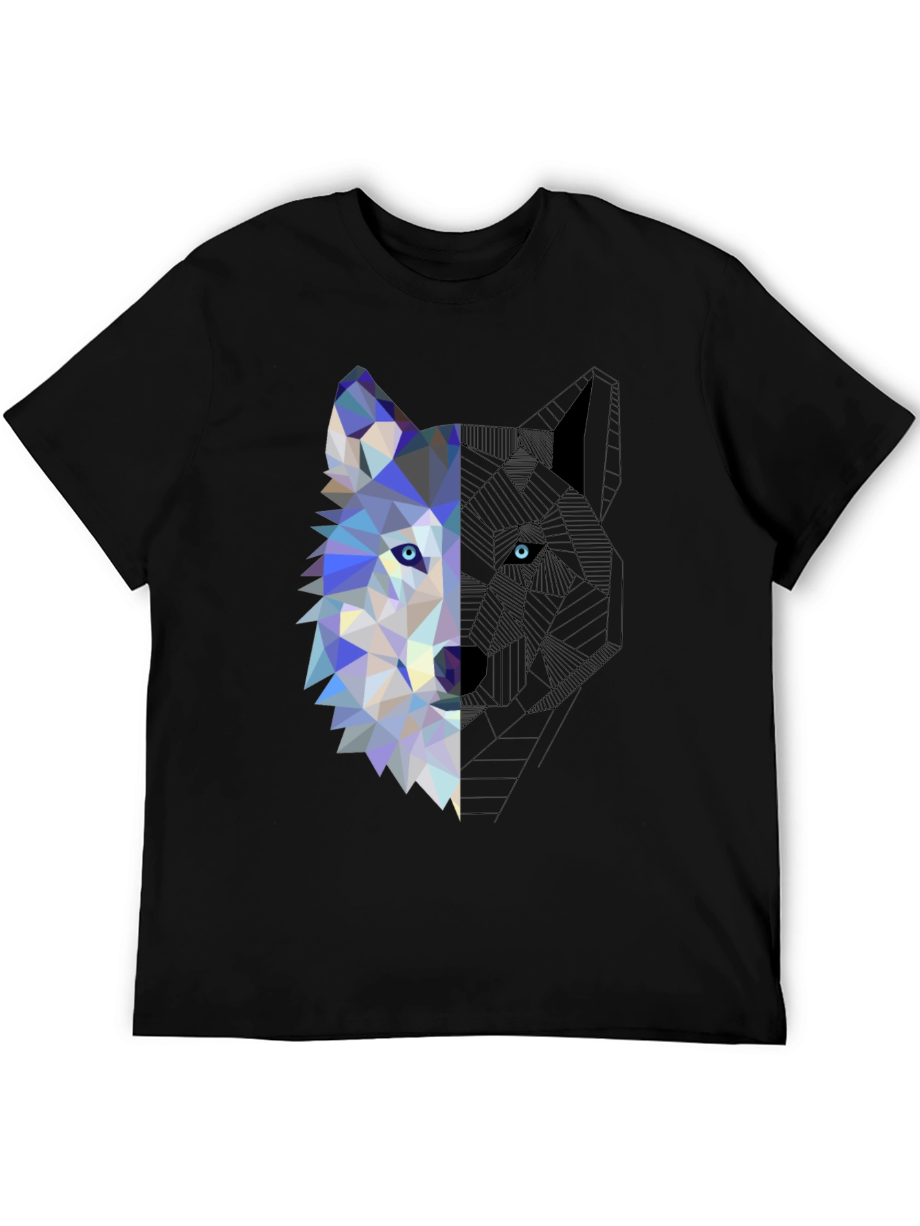 Geometric Wolf Graphic Tee - Modern Mens T-Shirt