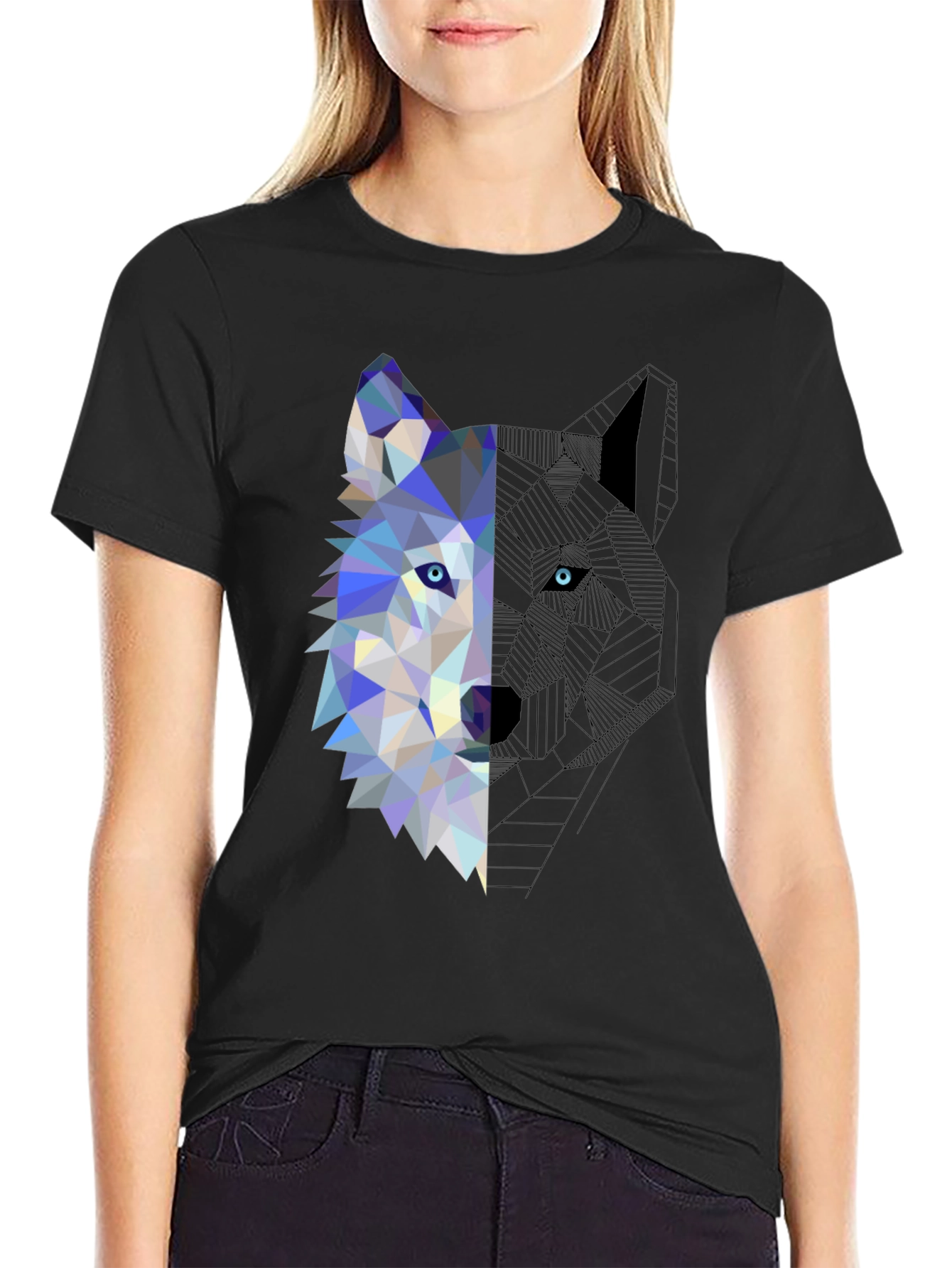 Geometric Wolf Graphic Tee - Modern Mens T-Shirt