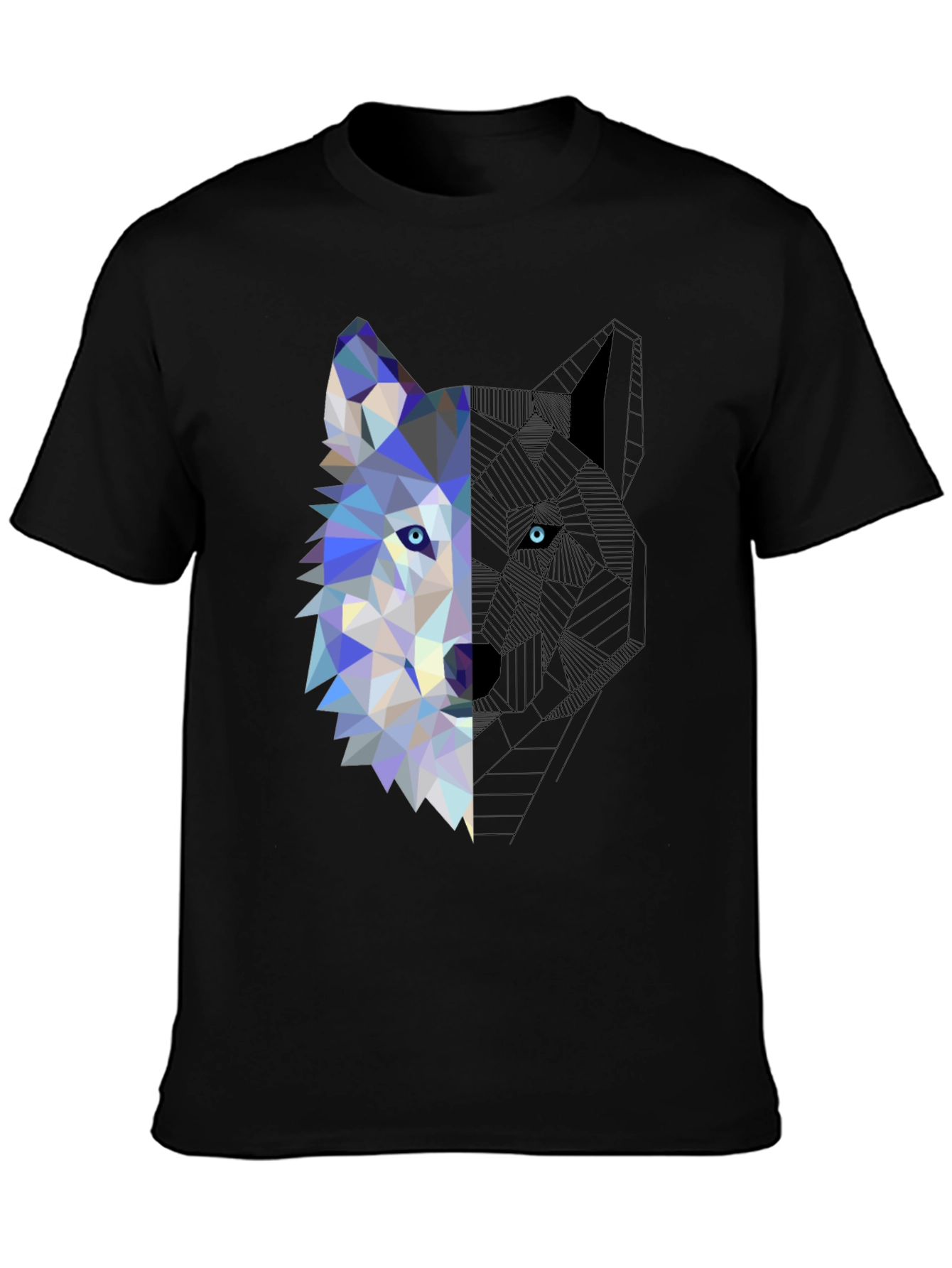 Geometric Wolf Graphic Tee - Modern Mens T-Shirt