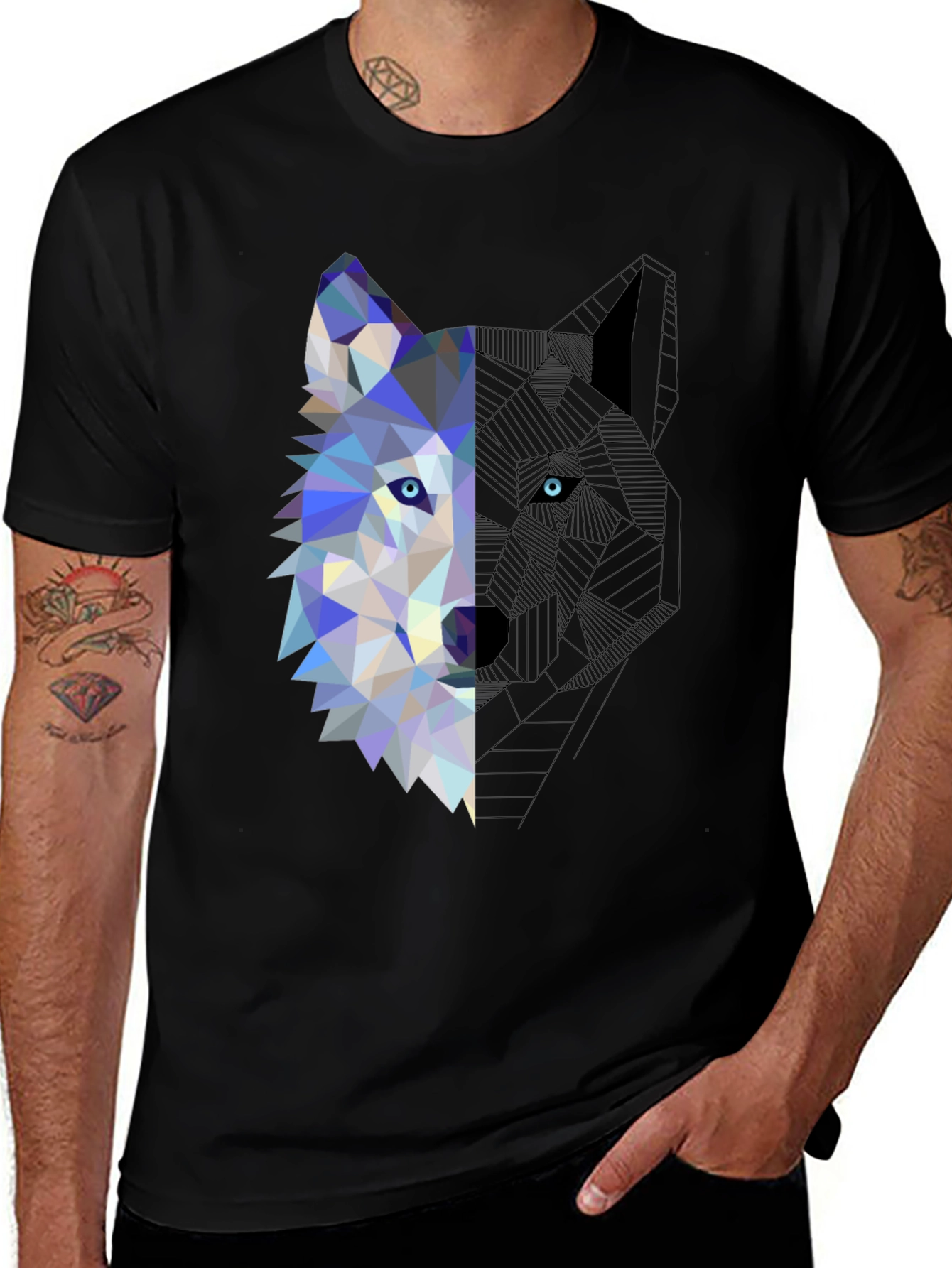 Geometric Wolf Graphic Tee - Modern Mens T-Shirt
